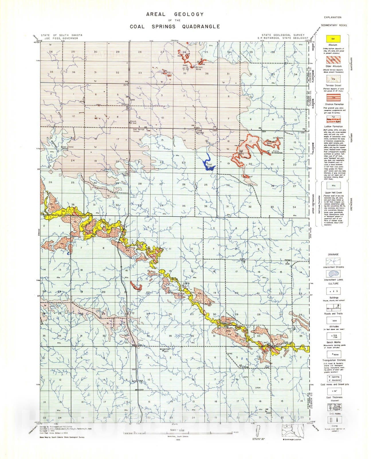 Map : Areal geology of the Coal Springs quadrangle, 1955 Cartography Wall Art :