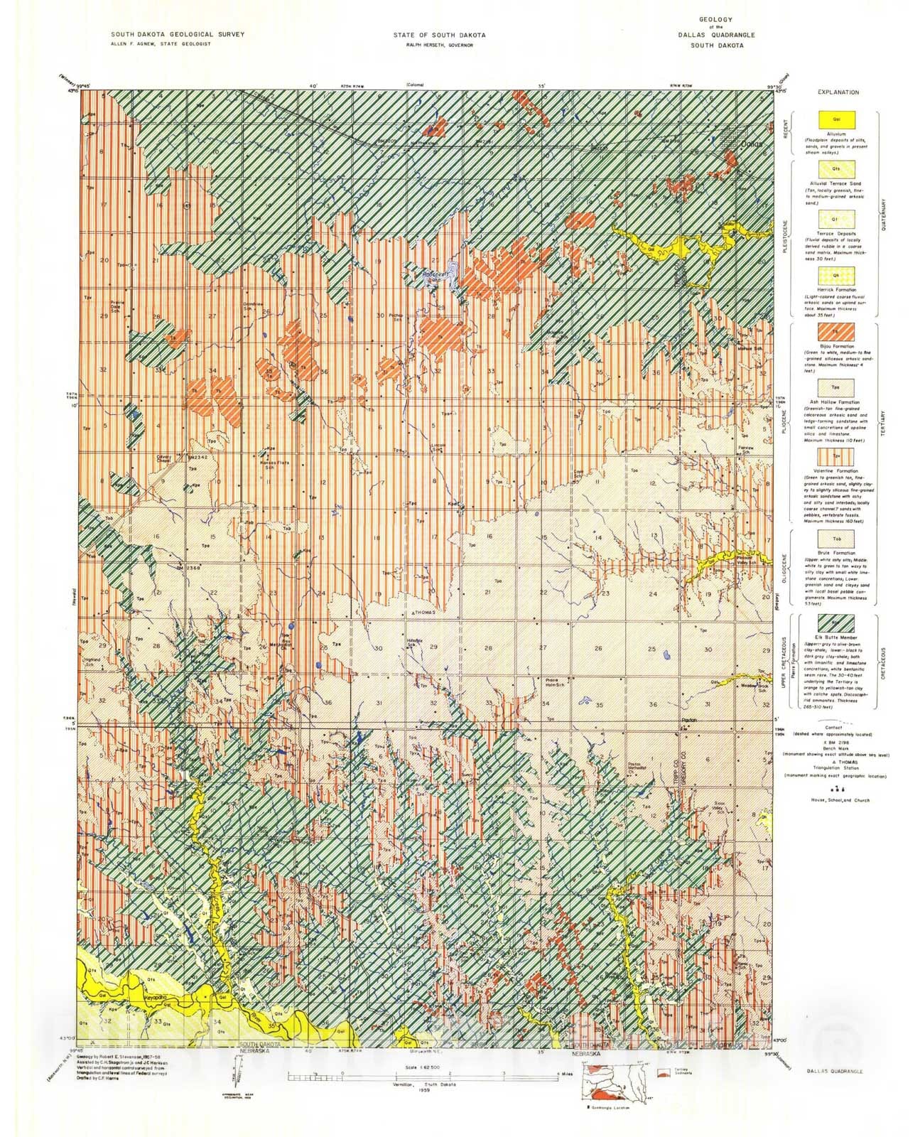 Map : Geology of the Dallas quadrangle South Dakota, 1959 Cartography Wall Art :