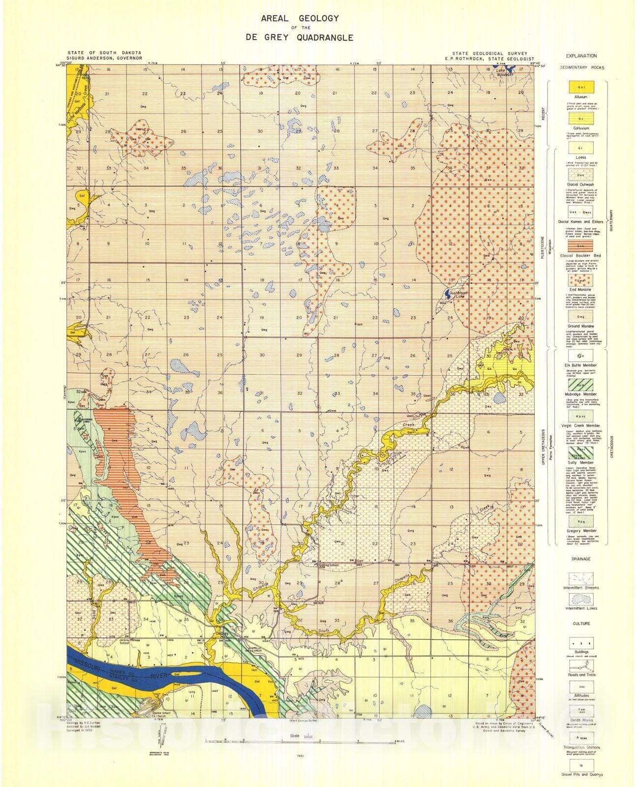 Map : Areal geology of the De Grey quadrangle, 1951 Cartography Wall Art :