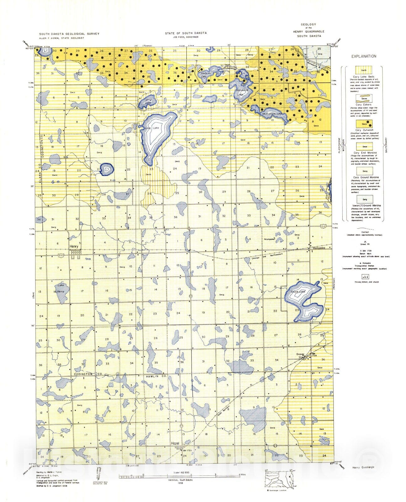 Map : Geology of the Henry quadrangle South Dakota, 1958 Cartography Wall Art :
