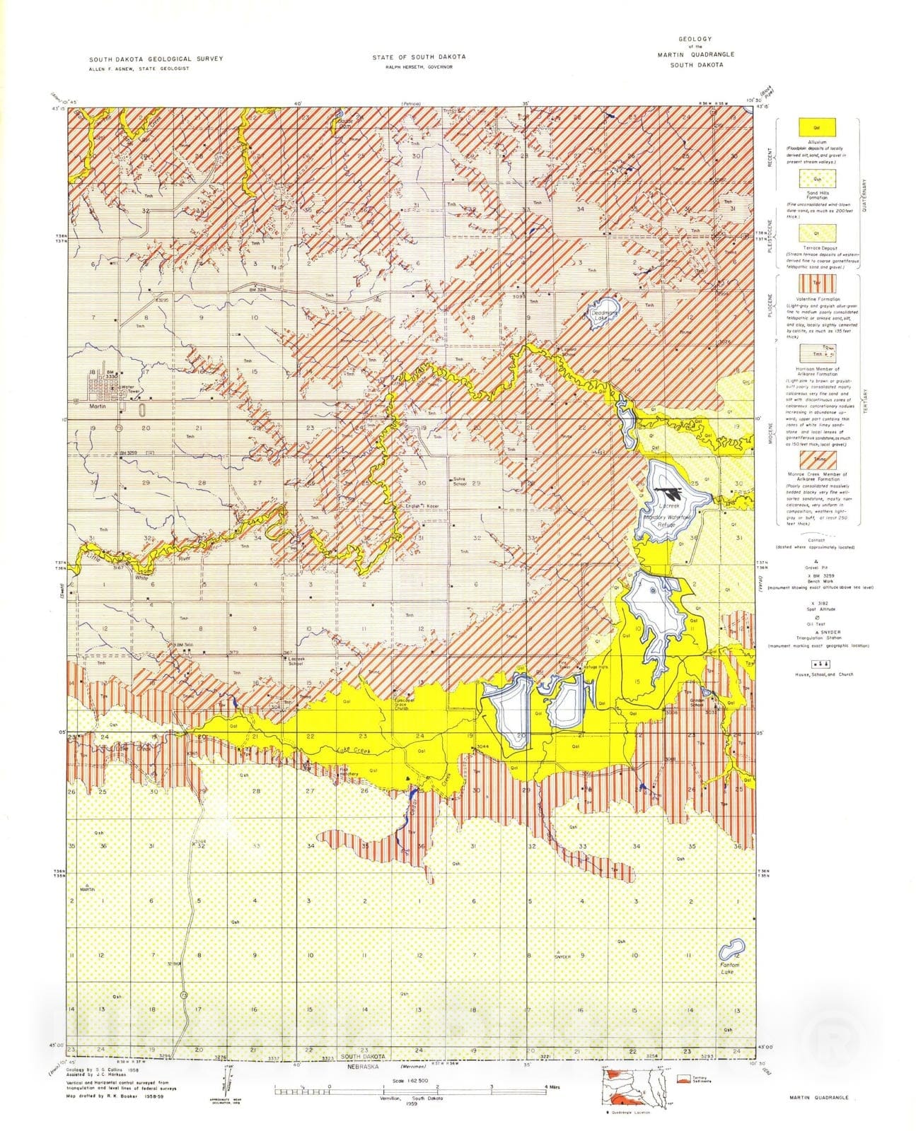 Map : Geology of the Martin quadrangle South Dakota, 1959 Cartography Wall Art :