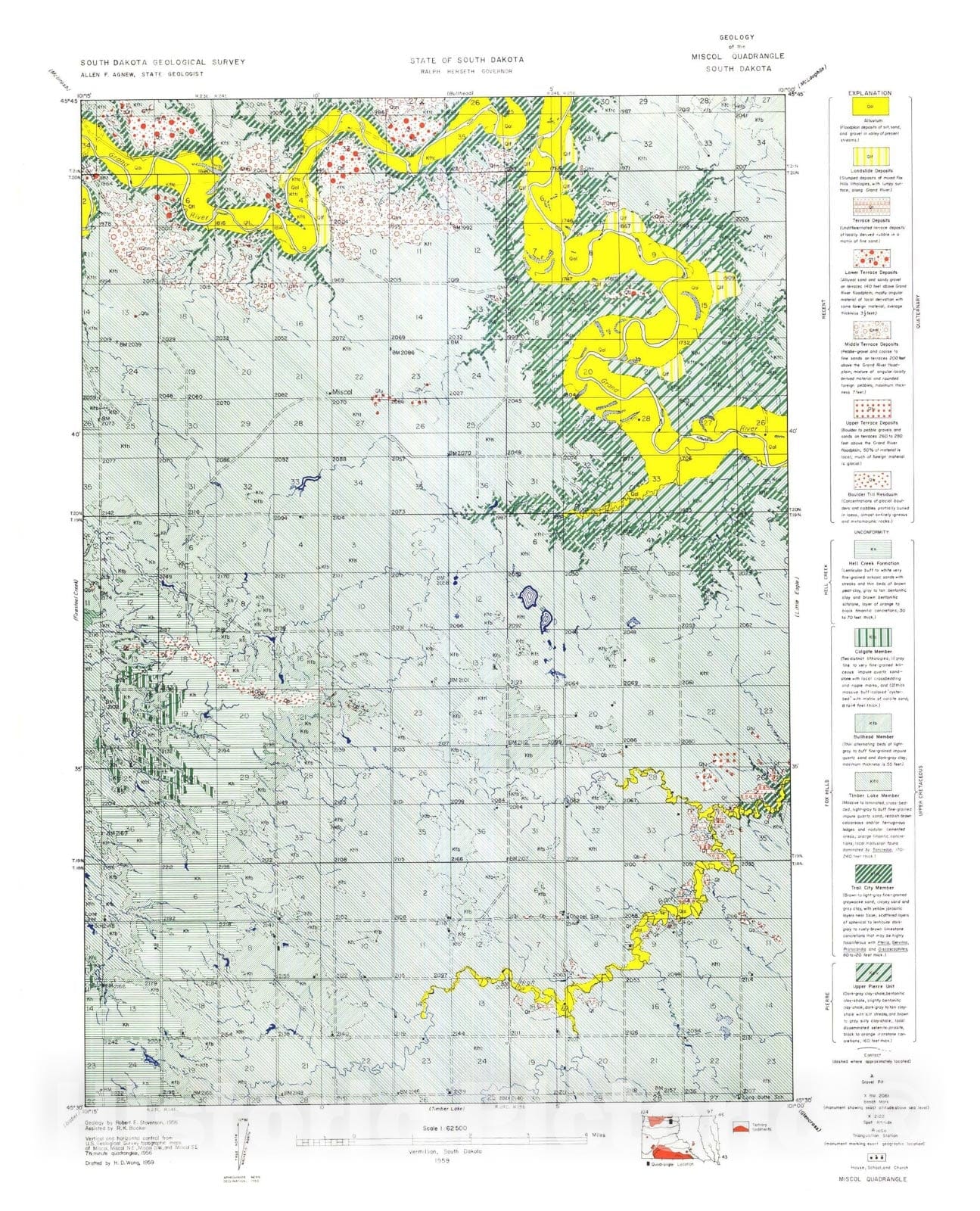 Map : Geology of the Miscol quadrangle South Dakota, 1959 Cartography Wall Art :