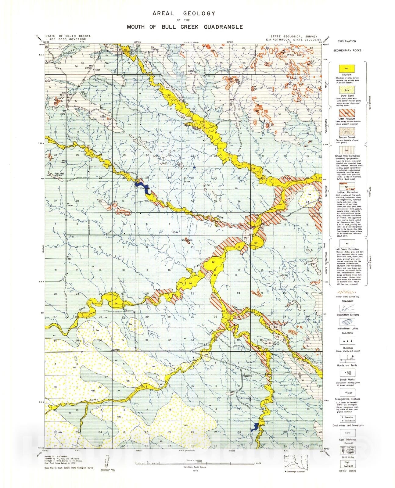 Map : Areal geology of the Mouth of Bull Creek quadrangle, 1956 Cartography Wall Art :