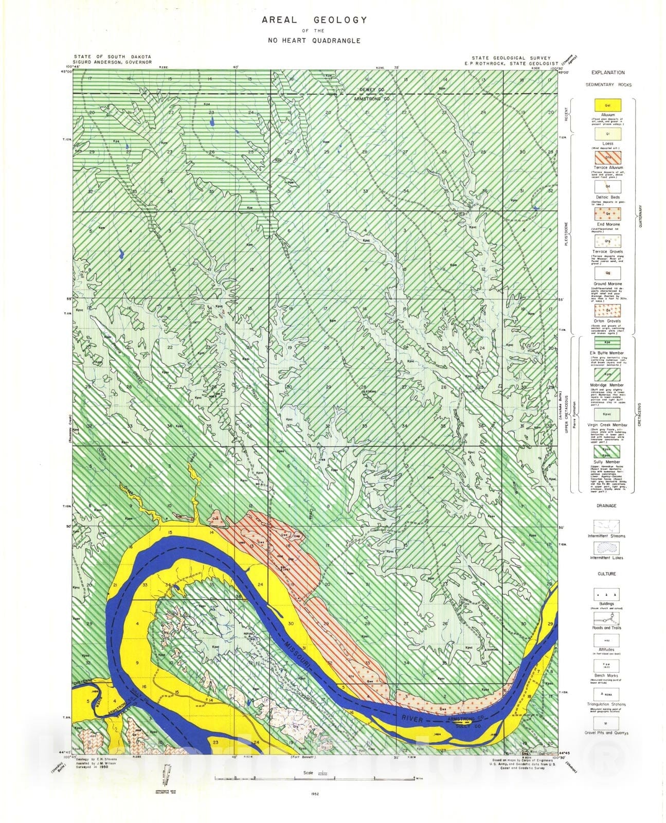 Map : Areal geology of the No Heart [Creek] quadrangle, 1952 Cartography Wall Art :