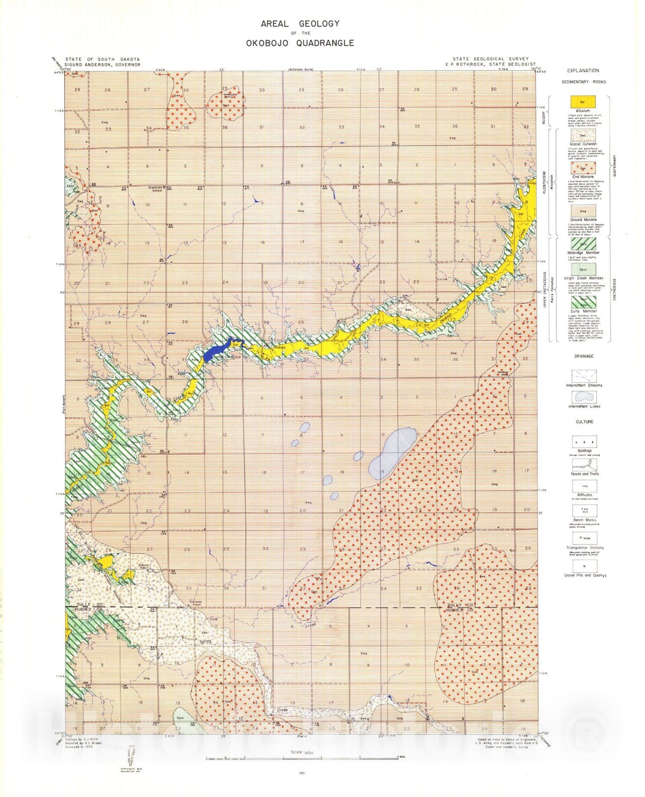 Map : Areal geology of the Okobojo quadrangle, 1951 Cartography Wall Art :