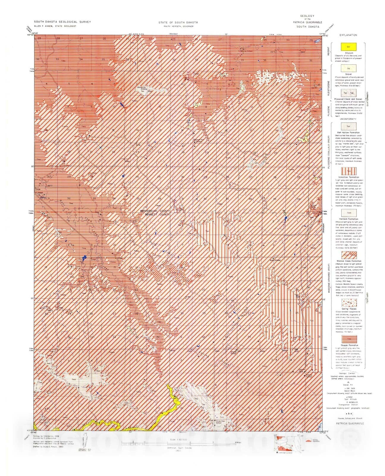 Map : Geology of the Patricia quadrangle South Dakota, 1960 Cartography Wall Art :