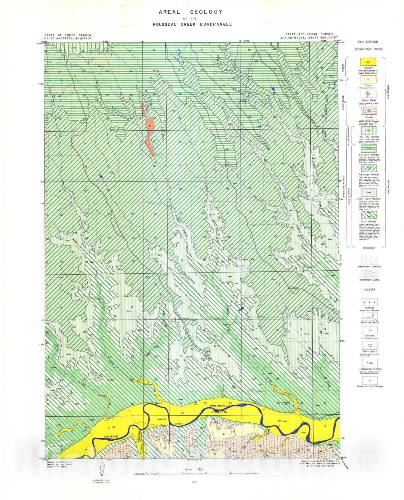 Map : Areal geology of the Rousseau Creek quadrangle, 1952 Cartography Wall Art :