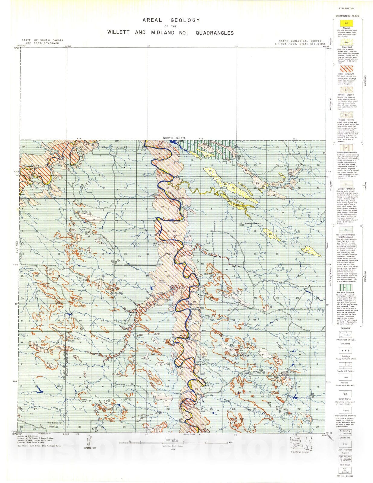 Map : Areal geology of the Willett and Midland No. one quadrangles, one956 Cartography Wall Art :