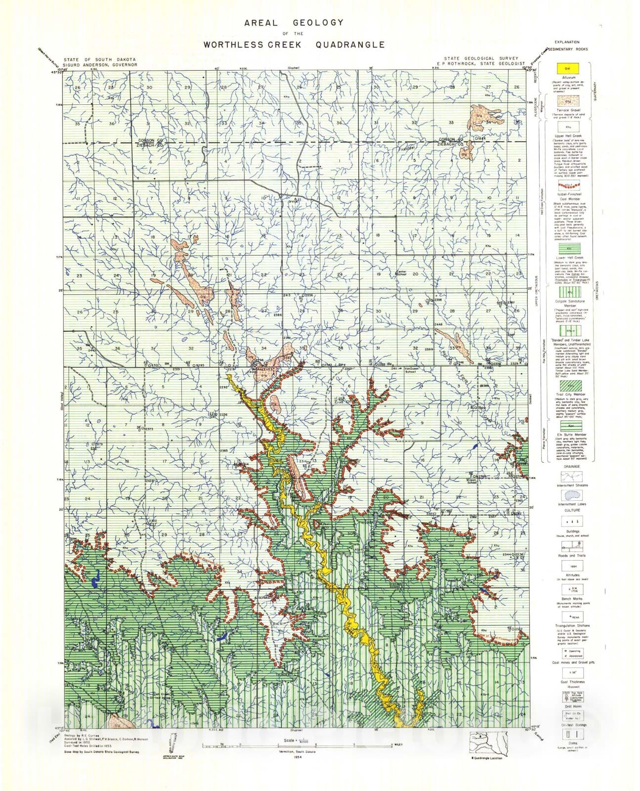 Map : Areal geology of the Worthless Creek quadrangle, 1954 Cartography Wall Art :