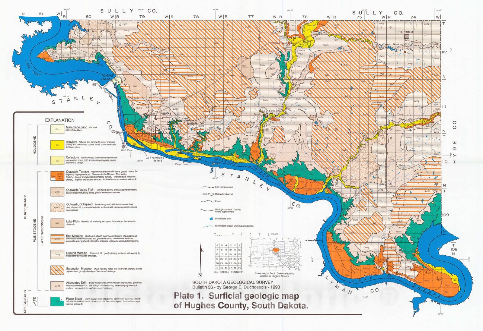 Map : Geology of Hughes County, South Dakota, 1993 Cartography Wall Art :