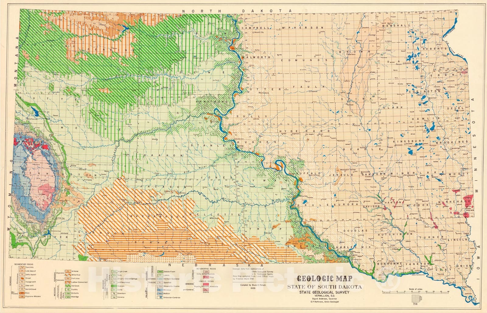 Map : Geologic map of South Dakota, 1953 Cartography Wall Art :