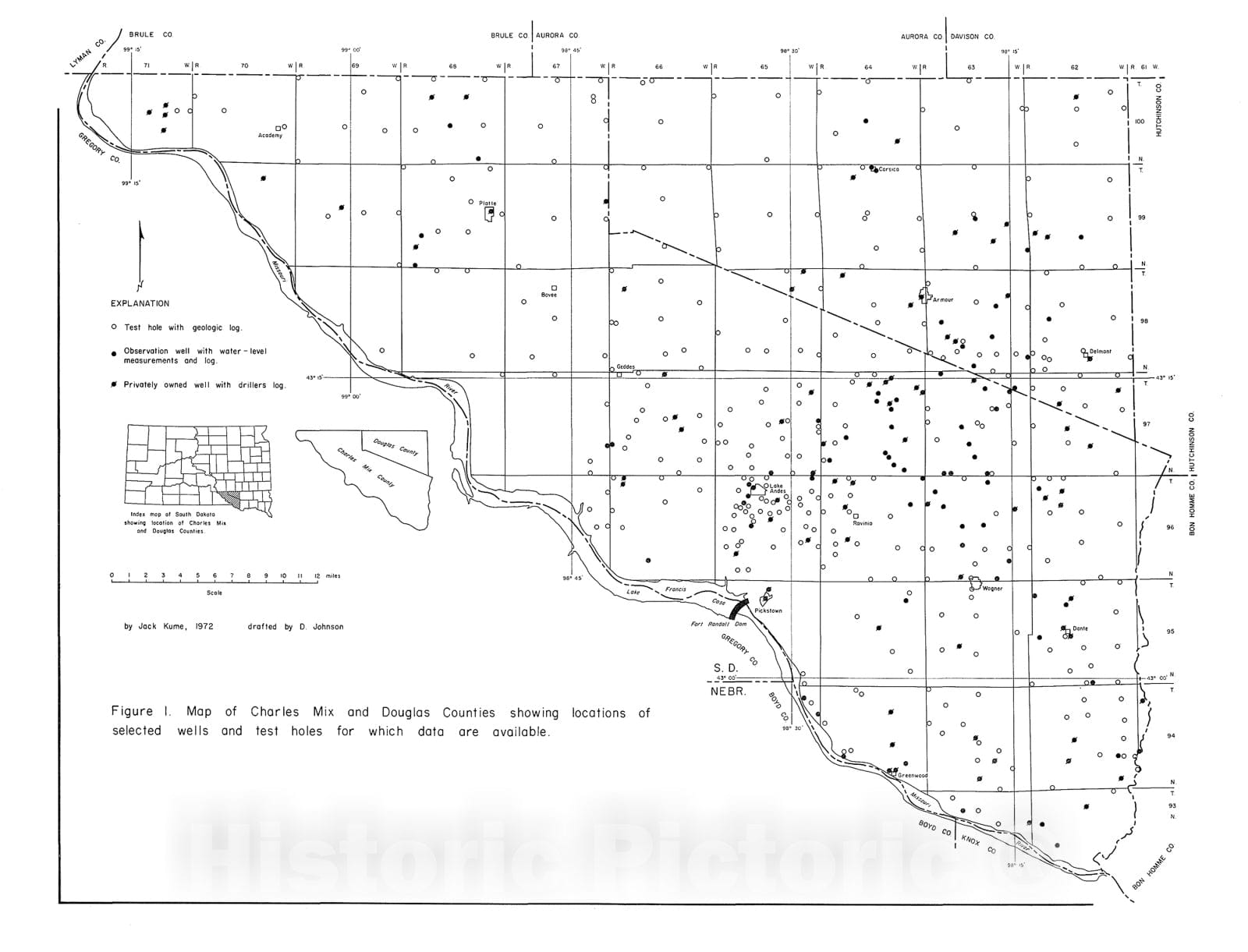 Map : Major Aquifers in Charles Mix and Douglas Counties, South Dakota, 1972 Cartography Wall Art :