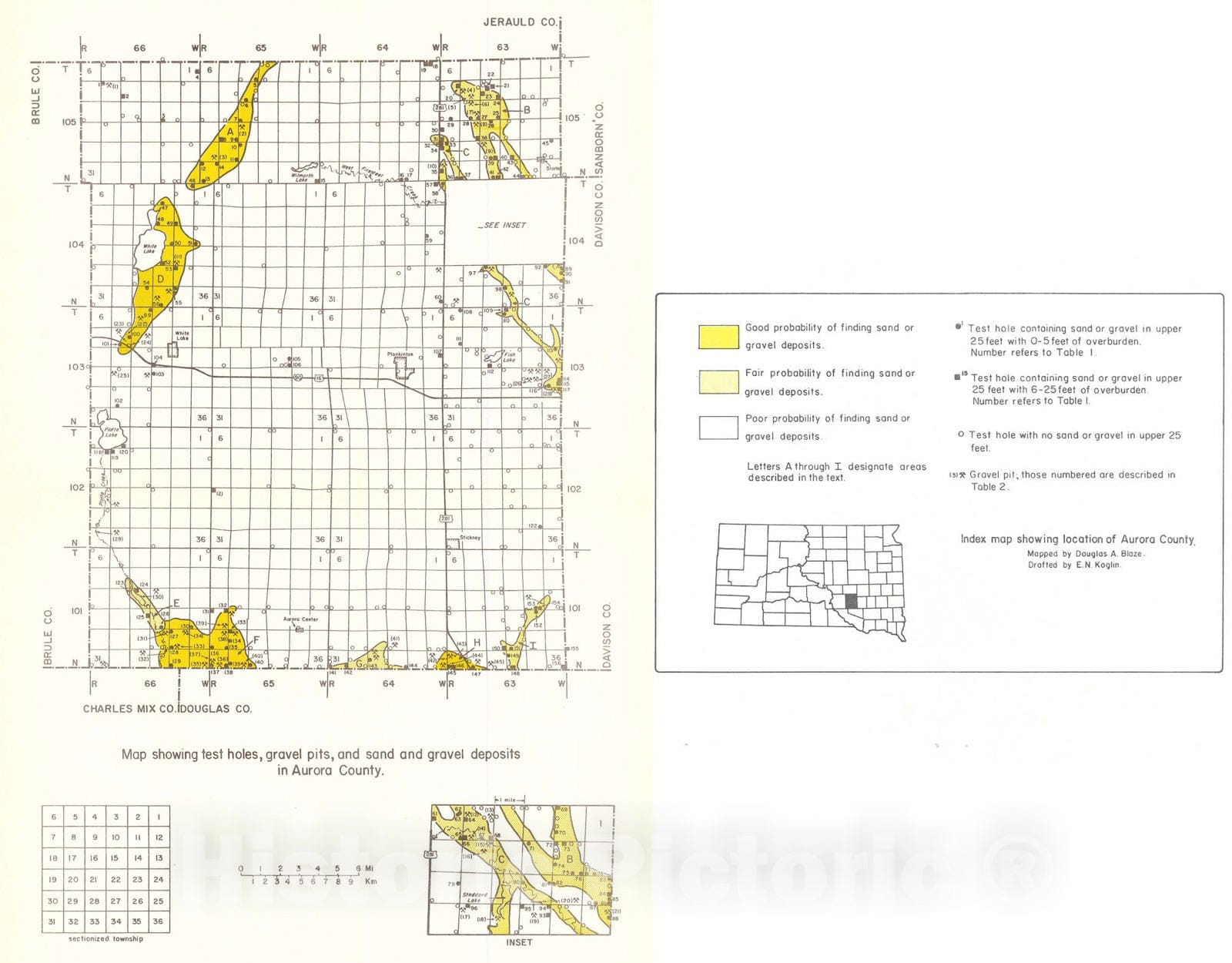 Map : Sand and gravel resources in Aurora County, South Dakota, 1980 Cartography Wall Art :