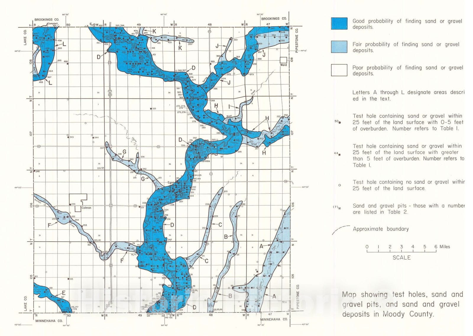 Map : Sand and gravel resources in Moody County, South Dakota, 1987 Cartography Wall Art :