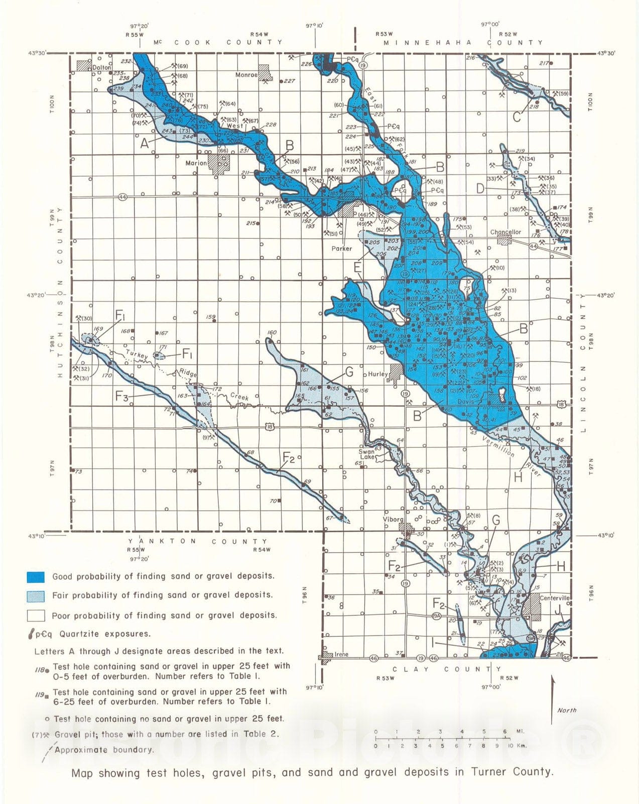 Map : Sand and gravel resources in Turner County, South Dakota, 1986 Cartography Wall Art :