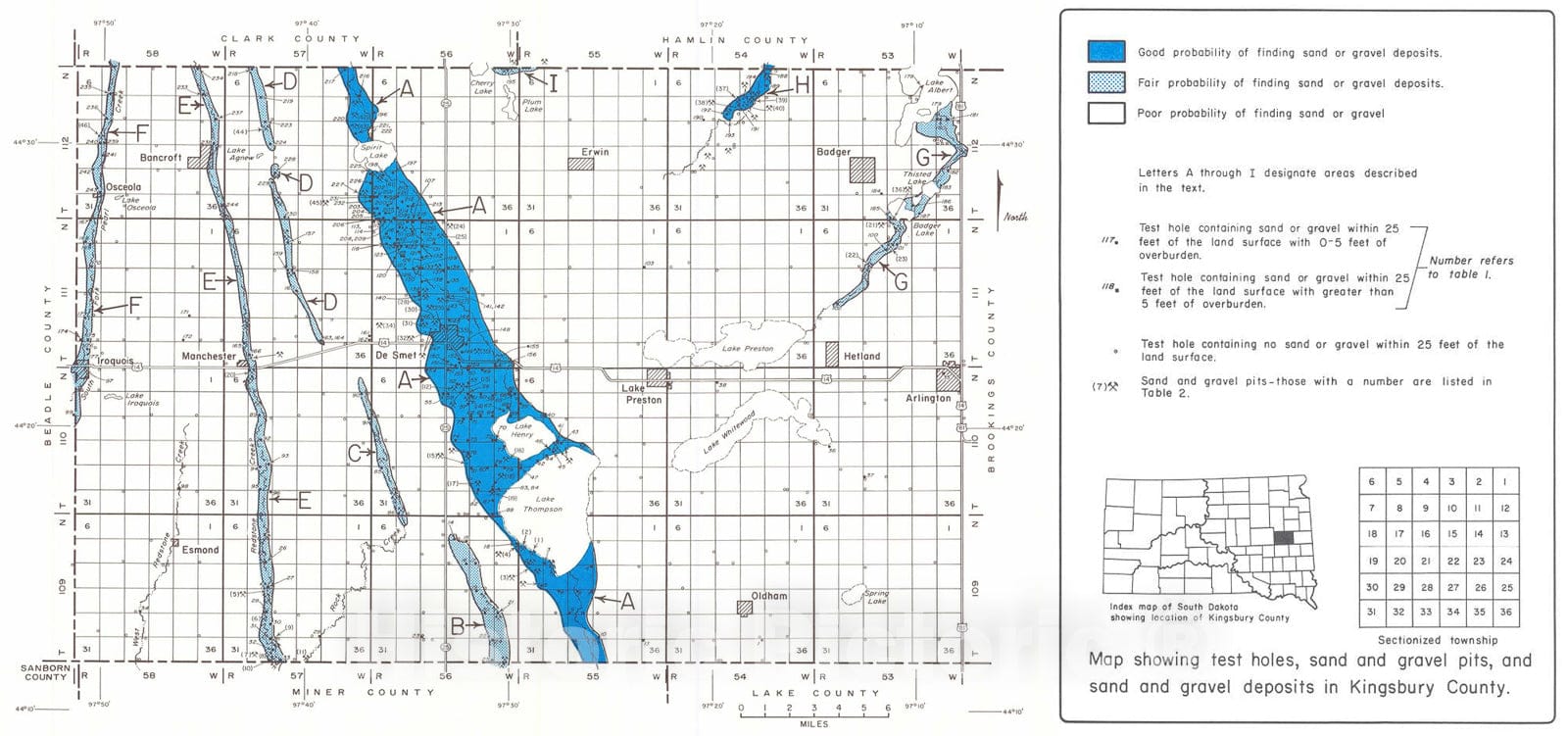 Map : Sand and gravel resources in Kingsbury County, South Dakota, 1987 Cartography Wall Art :