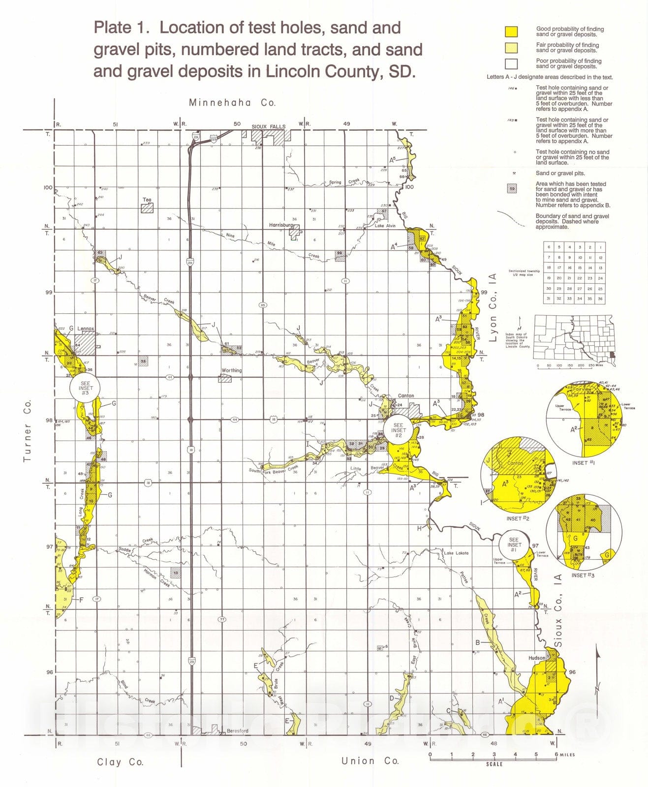 Map : Sand and gravel resources in Lincoln County, South Dakota, 1991 Cartography Wall Art :