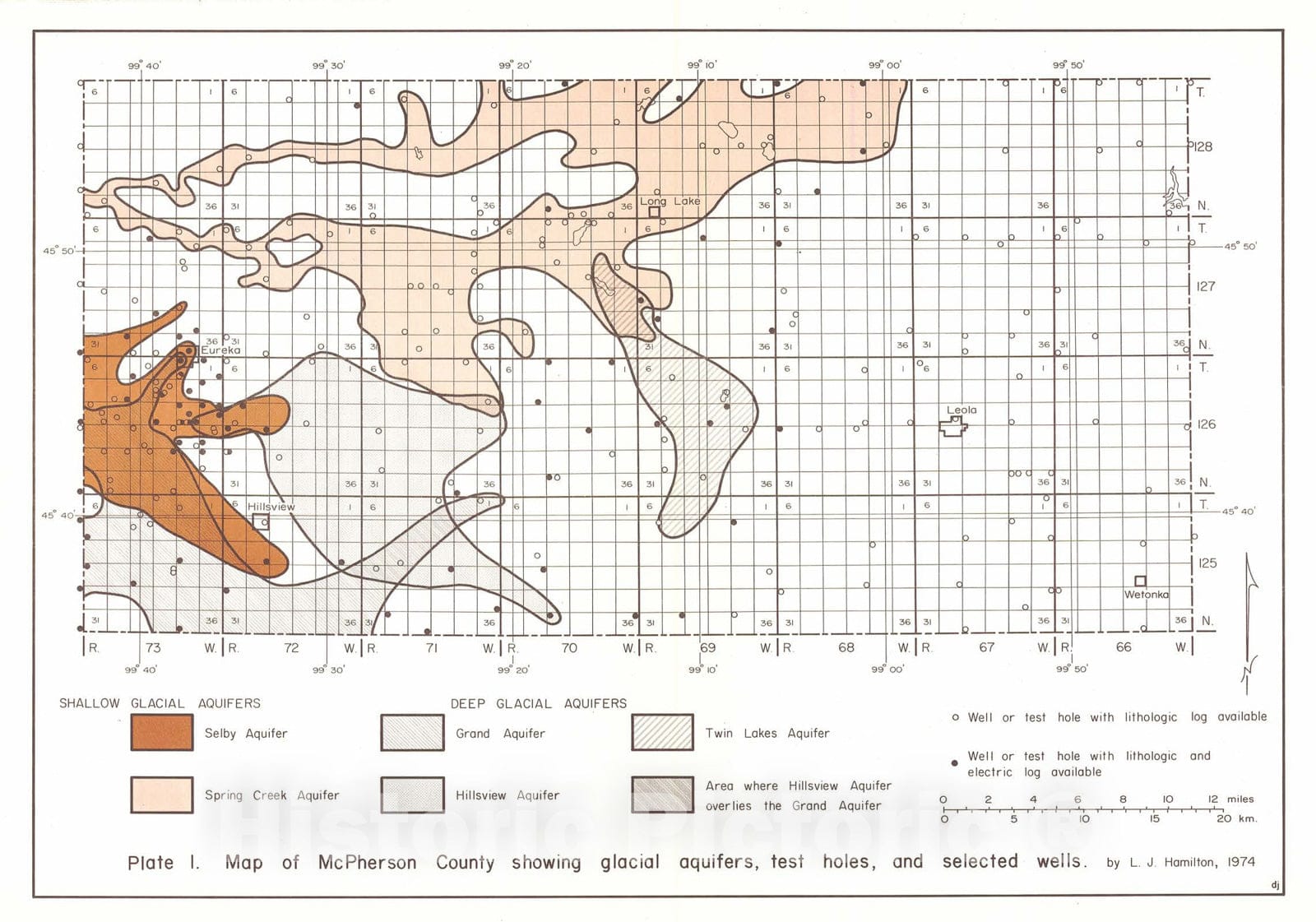 Map : Major aquifers in McPherson, Edmunds, and Faulk Counties, South Dakota, 1974 Cartography Wall Art :