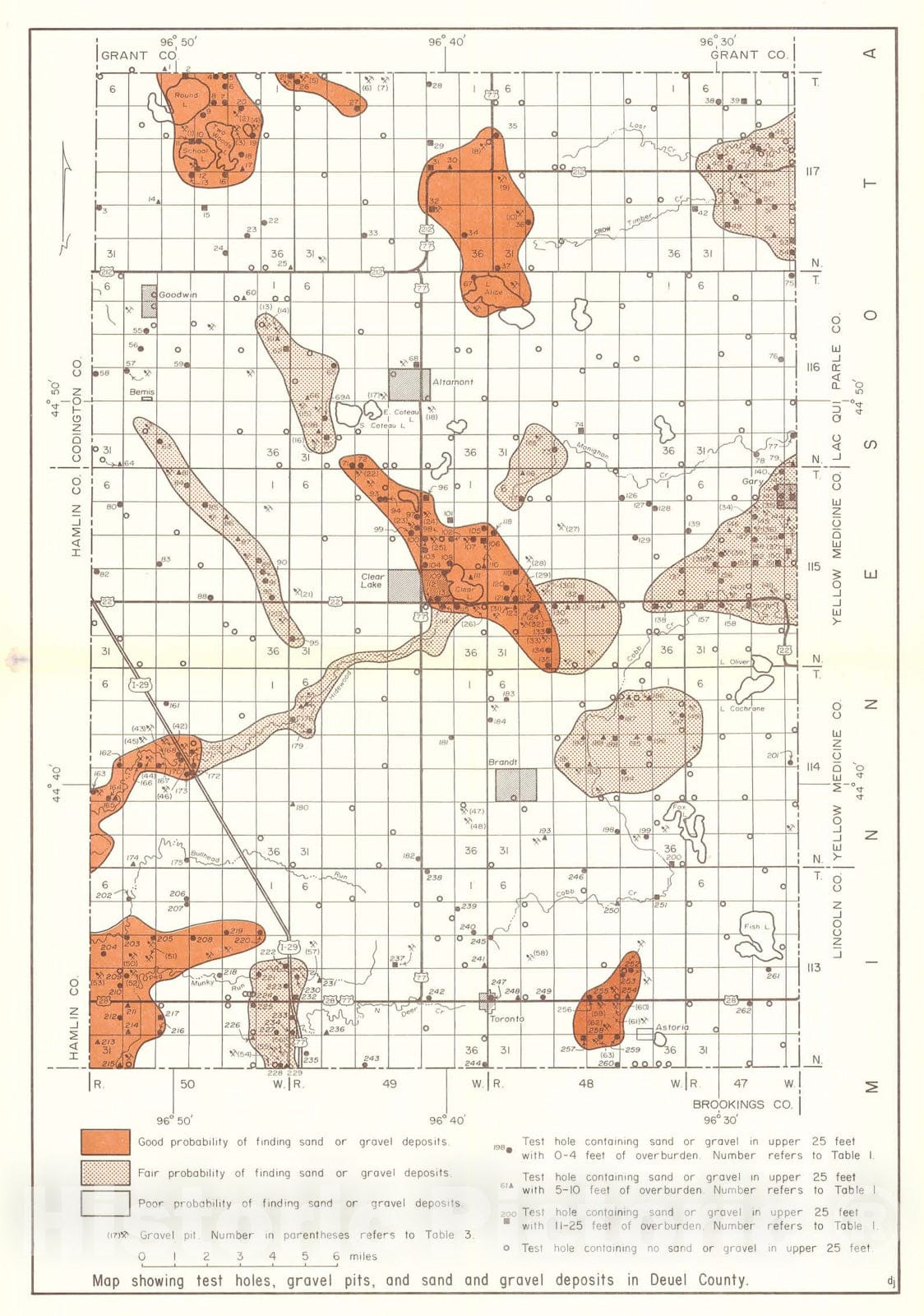 Map : Sand and gravel resources in Deuel County, South Dakota, 1976 Cartography Wall Art :