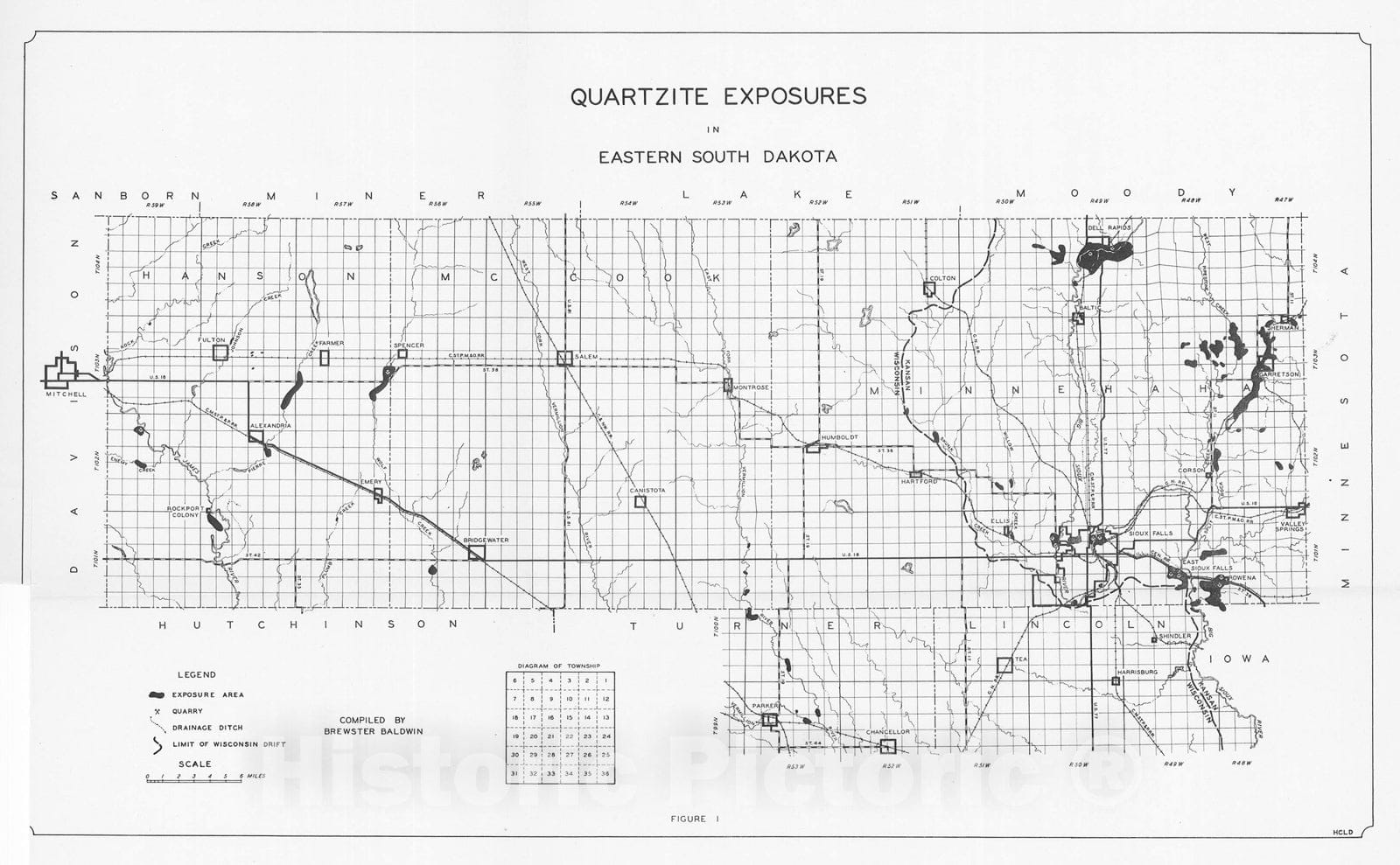Map : A preliminary report on the Sioux Quartzite, 1949 Cartography Wall Art :