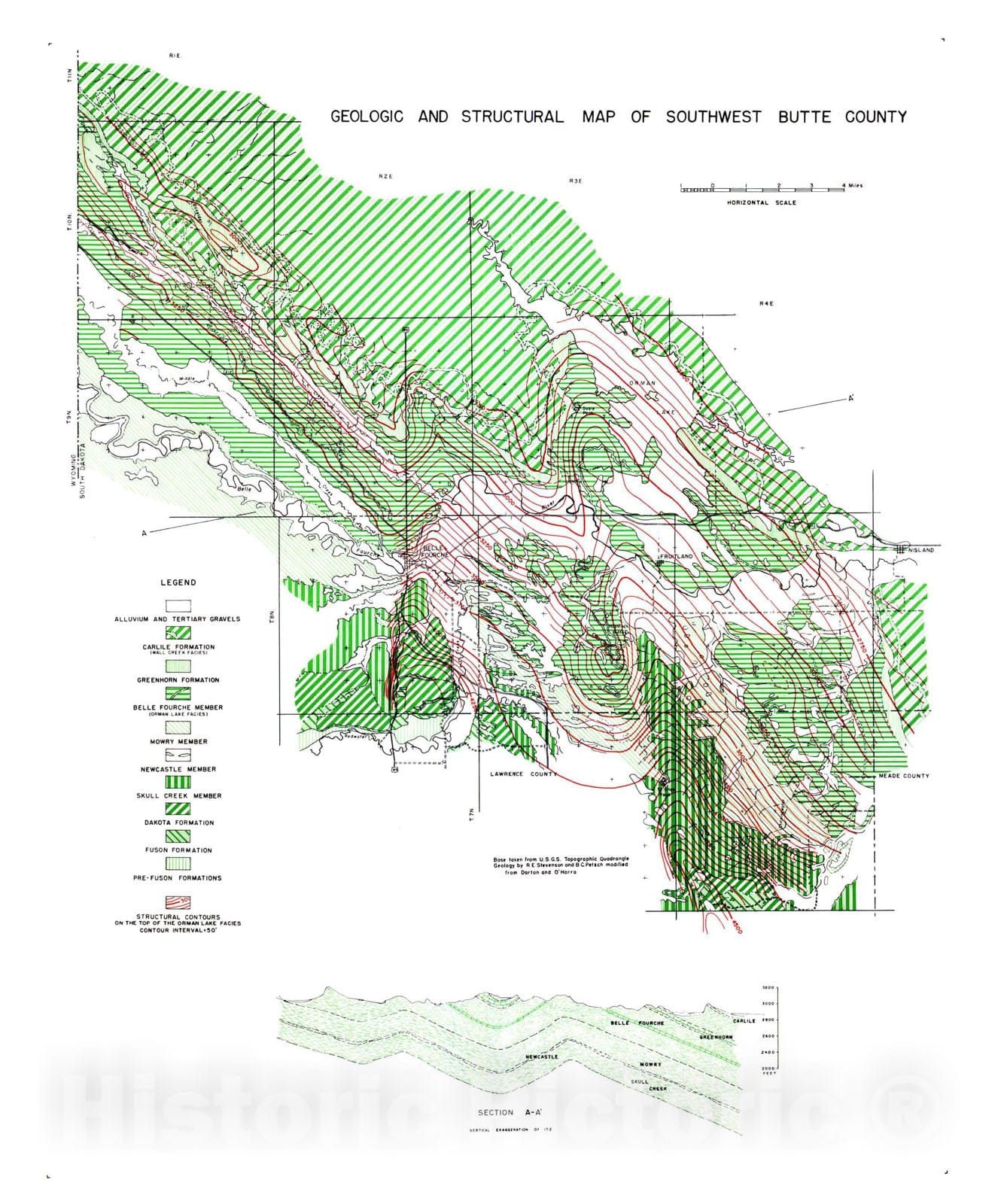 Map : Structures and stratigraphy of southwestern Butte County, 1952 Cartography Wall Art :