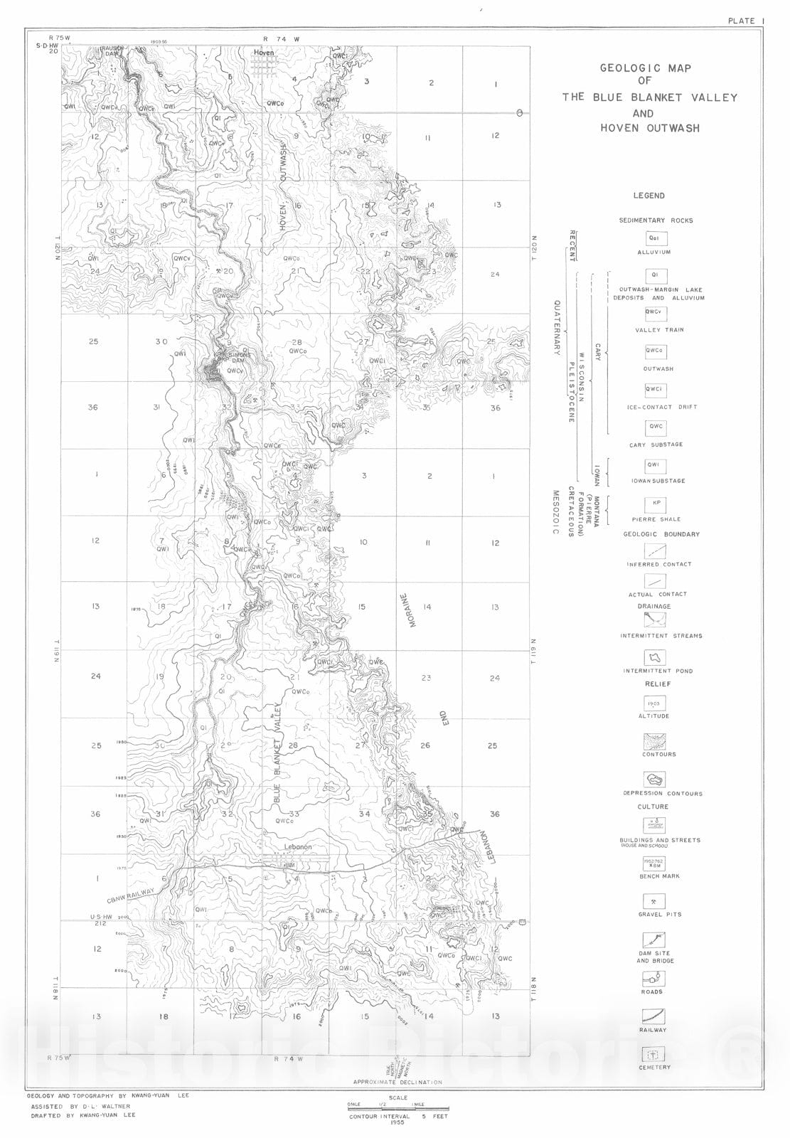 Map : Geology and shallow water resources of the Blue Blanket Valley and Hoven Outwash, Potter County, South Dakota, 1956 Cartography Wall Art :