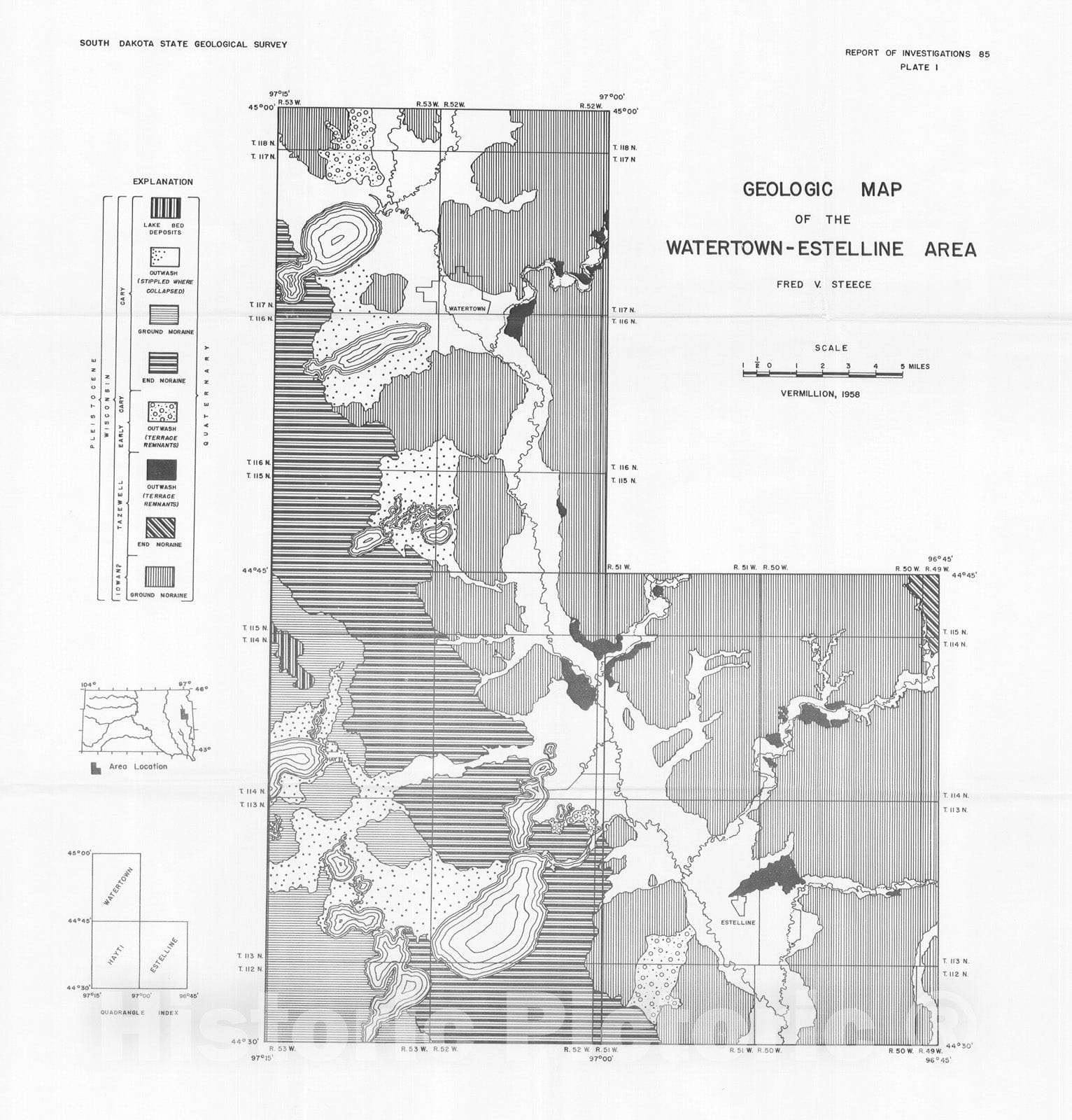 Map : Geology and shallow ground water resources of the Watertown-Estelline area, South Dakota, 1958 Cartography Wall Art :