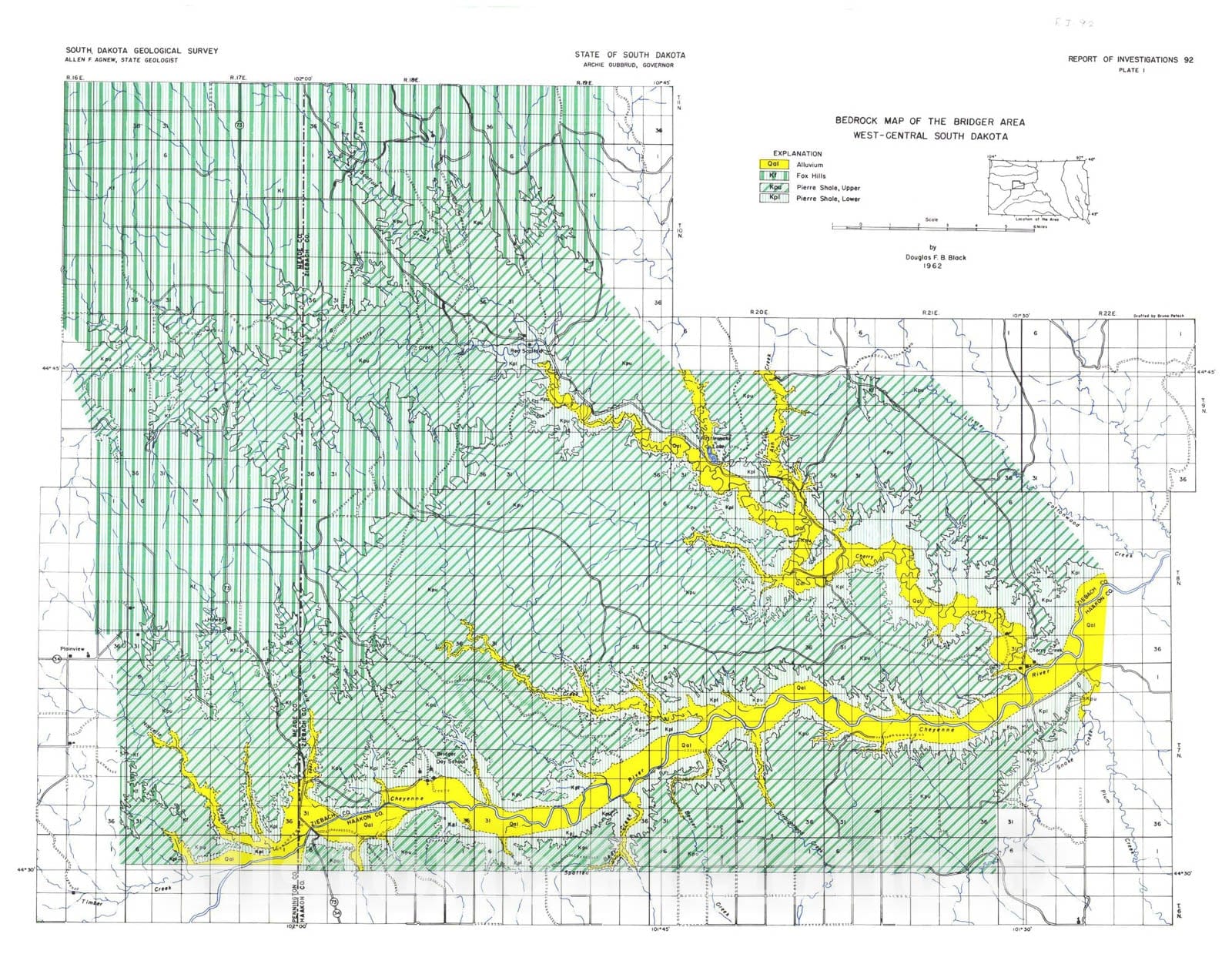 Map : Geology of the Bridger area west-central South Dakota, 1964 Cartography Wall Art :