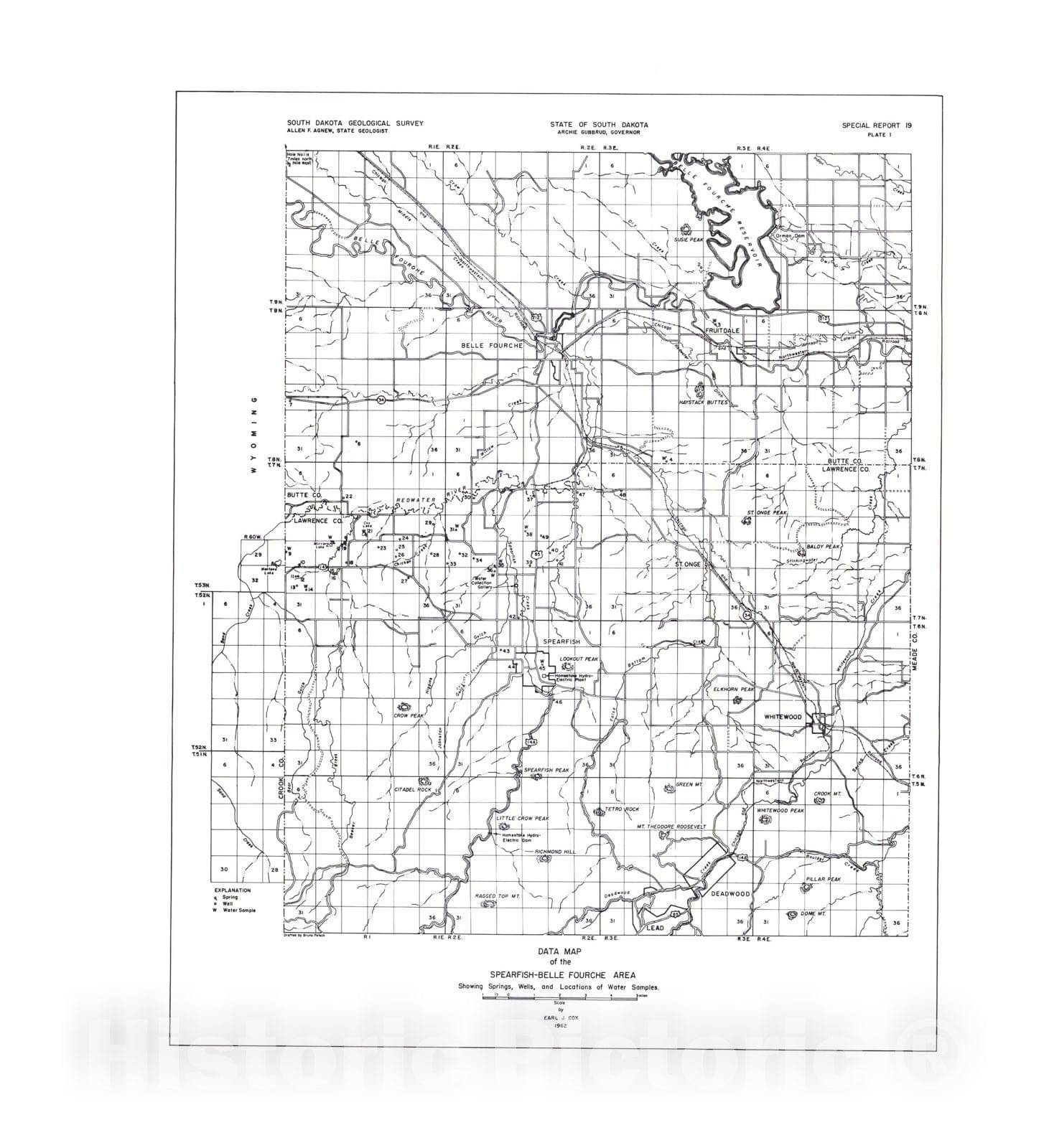 Map : Preliminary report on the artesian water supplies from the Minnelusa and Pahasapa aquifers in the Spearfish-Belle Fourche area, 1962 Cartography Wall Art :