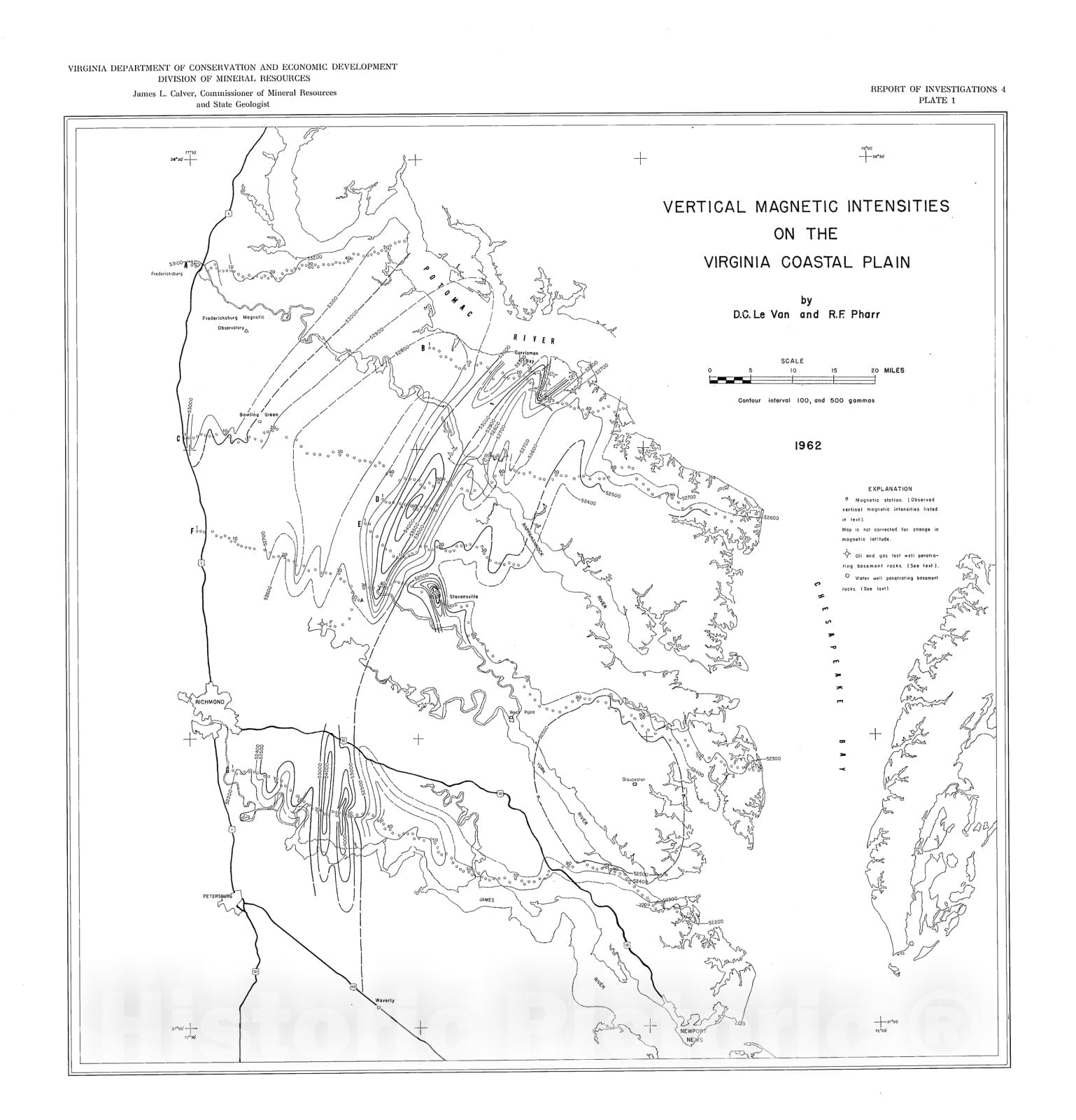 Map : A magnetic survey of the Coastal Plain in Virginia, 1963 Cartography Wall Art :