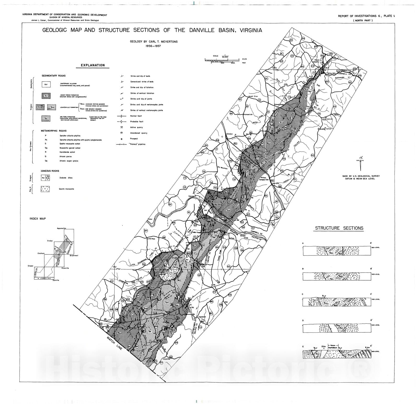 Map : Triassic formations of the Danville basin, 1963 Cartography Wall Art :