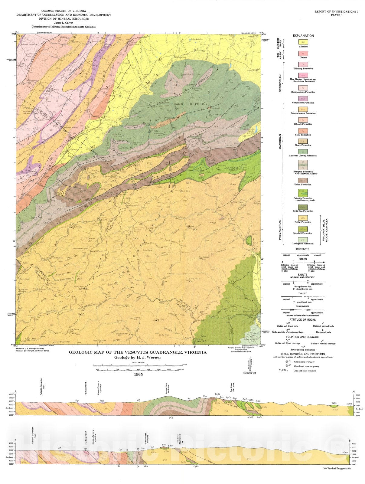 Map : Geology of the Vesuvius quadrangle, Virginia, 1965 Cartography Wall Art :