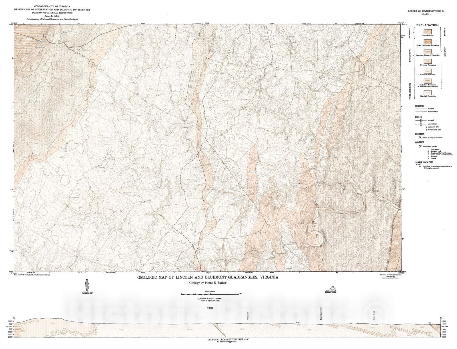 Map : Geologic investigation of the Lincoln and Bluemont quadrangles, Virginia, 1968 Cartography Wall Art :