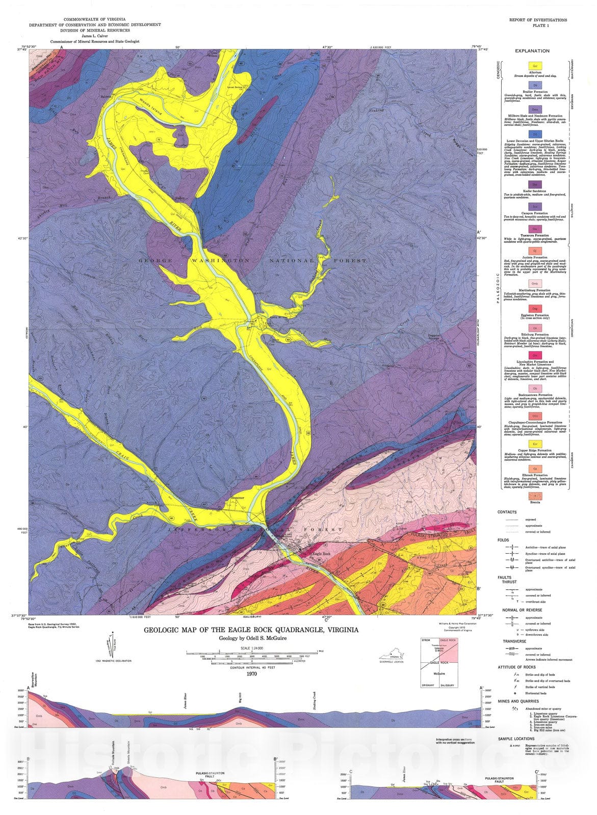 Map : Geology of the Eagle Rock, Strom, Oriskany, and Salisbury quadrangles, Virginia, 1970 Cartography Wall Art :