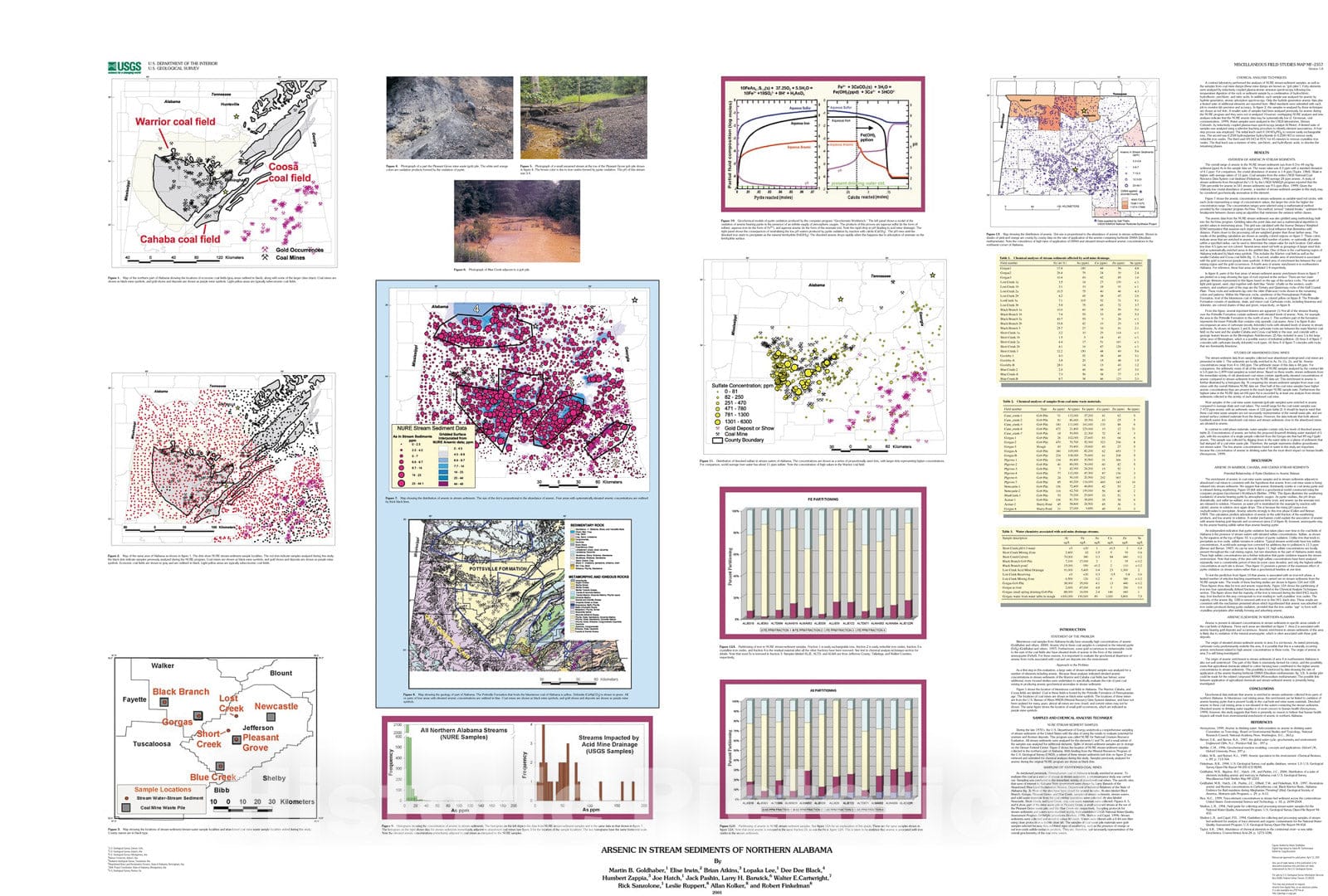 Map : Arsenic in stream sediments of northern Alabama, 2001 Cartography Wall Art :