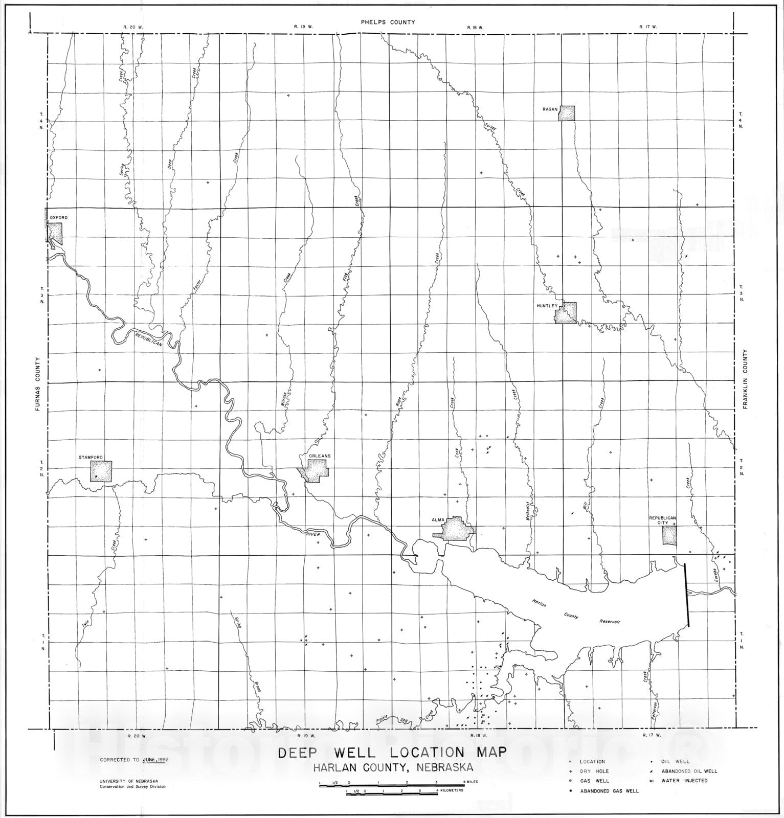 Map : Harlan County deep well map, 1992 Cartography Wall Art :