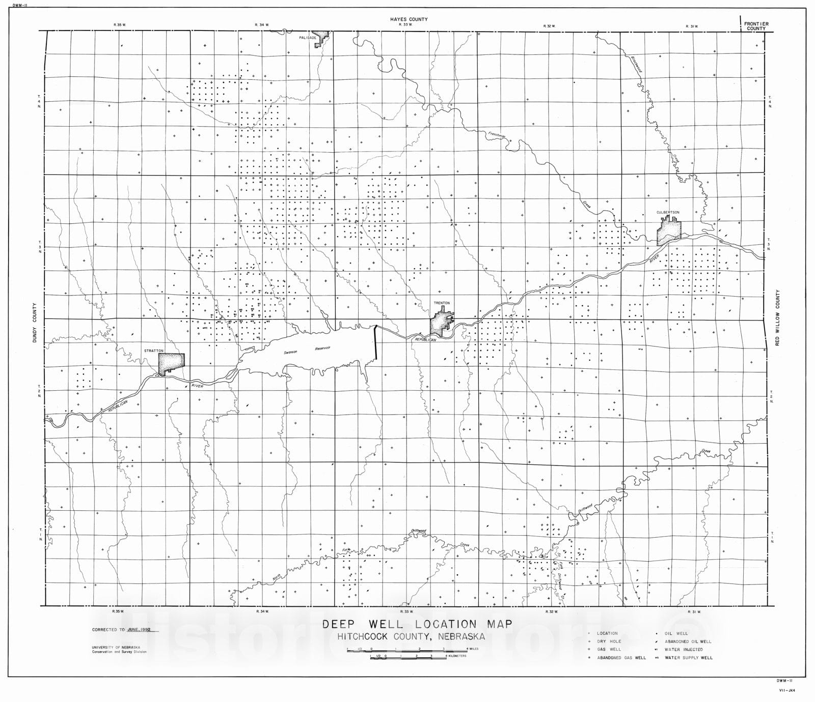 Map : Hitchcock County deep well map, 1992 Cartography Wall Art :