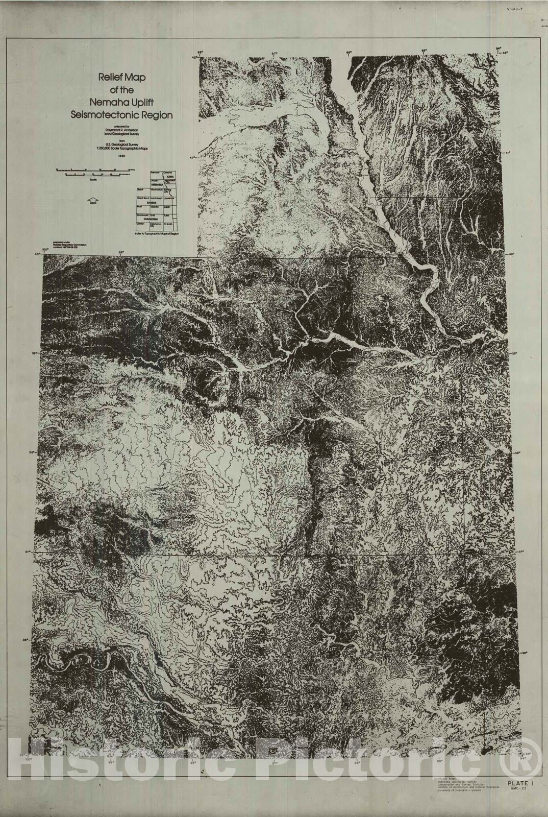 Map : Relief map of the Nemaha uplift region seismotectonic region, 1982 Cartography Wall Art :
