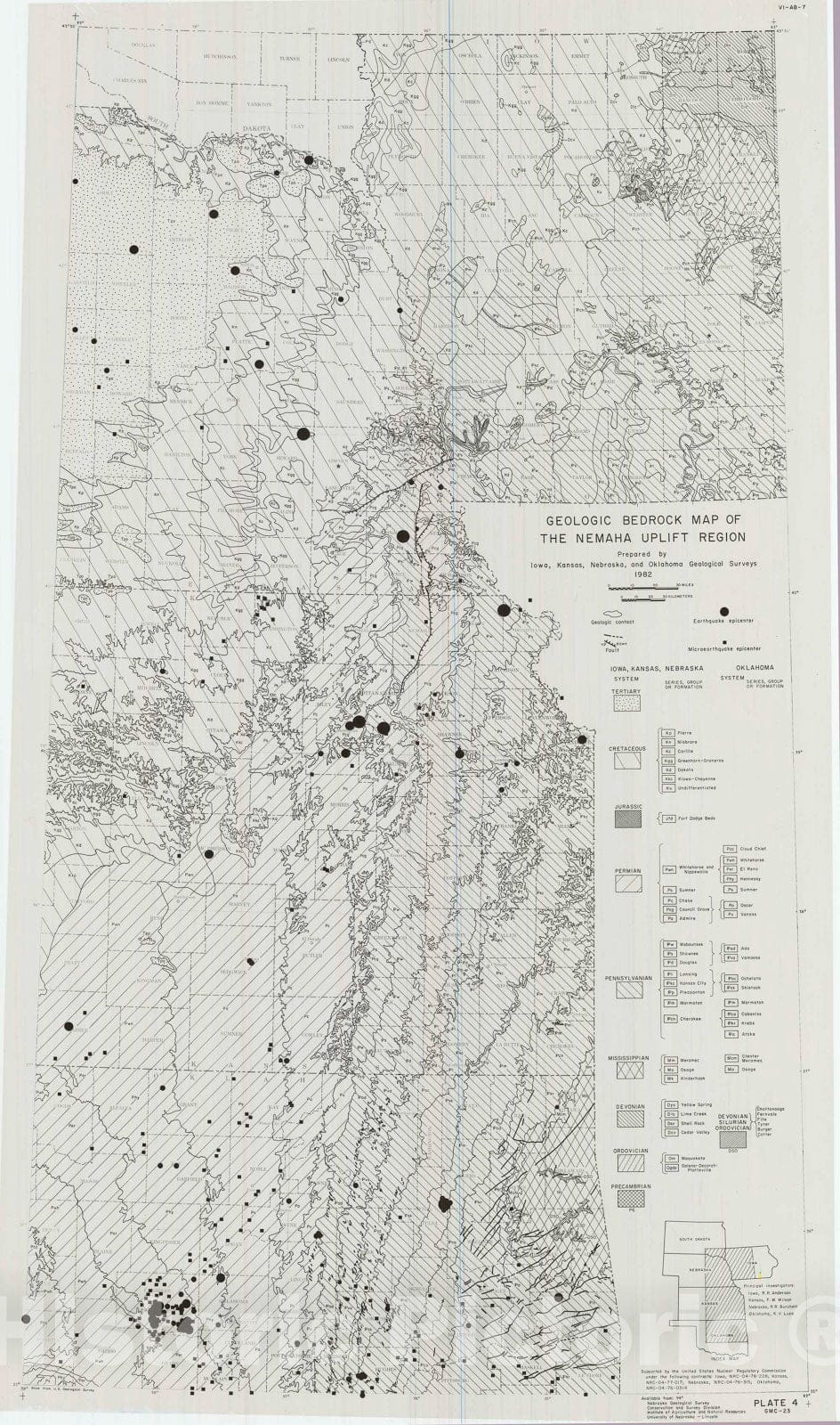 Map : Geologic bedrock map of the Nemaha uplift region, 1982 Cartography Wall Art :