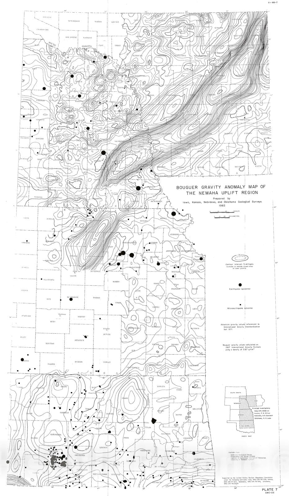 Map : Bouguer gravity anomaly map of the Nemaha uplift region, 1982 Cartography Wall Art :