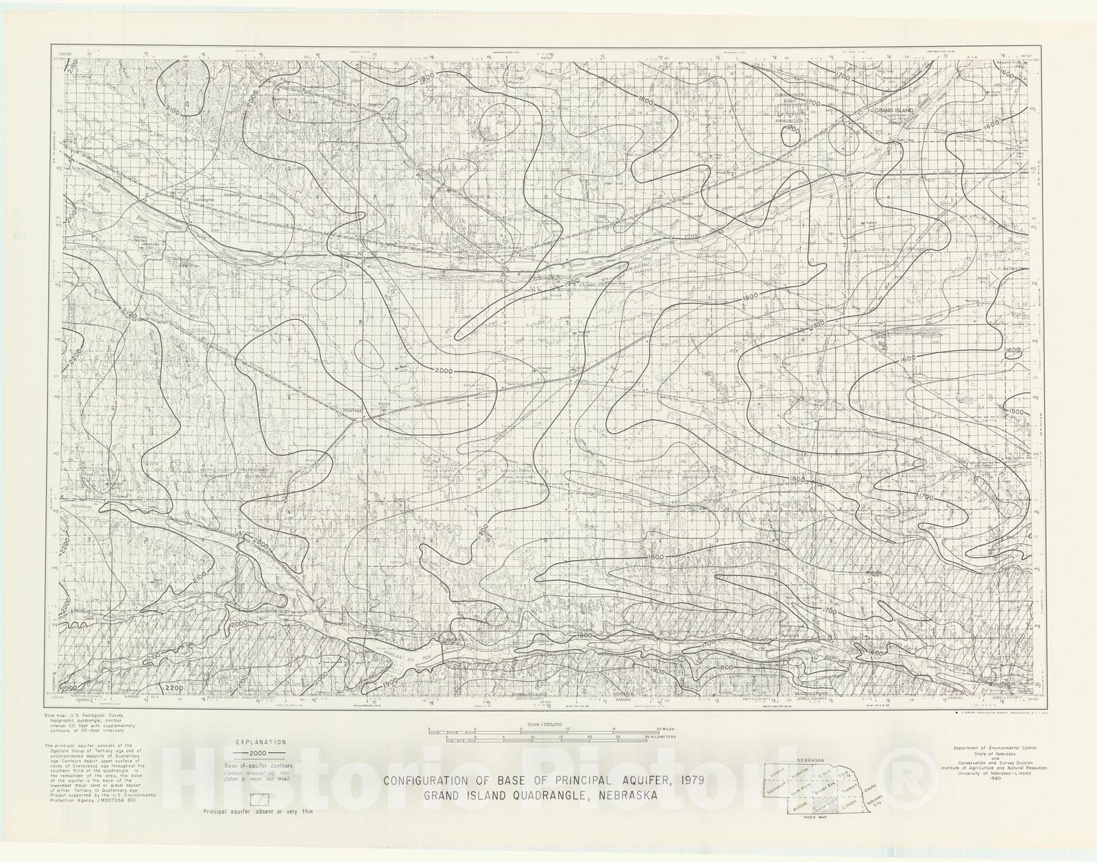 Map : Base of principal aquifer _x005F_x0016_ Grand Island, 1980 Cartography Wall Art :