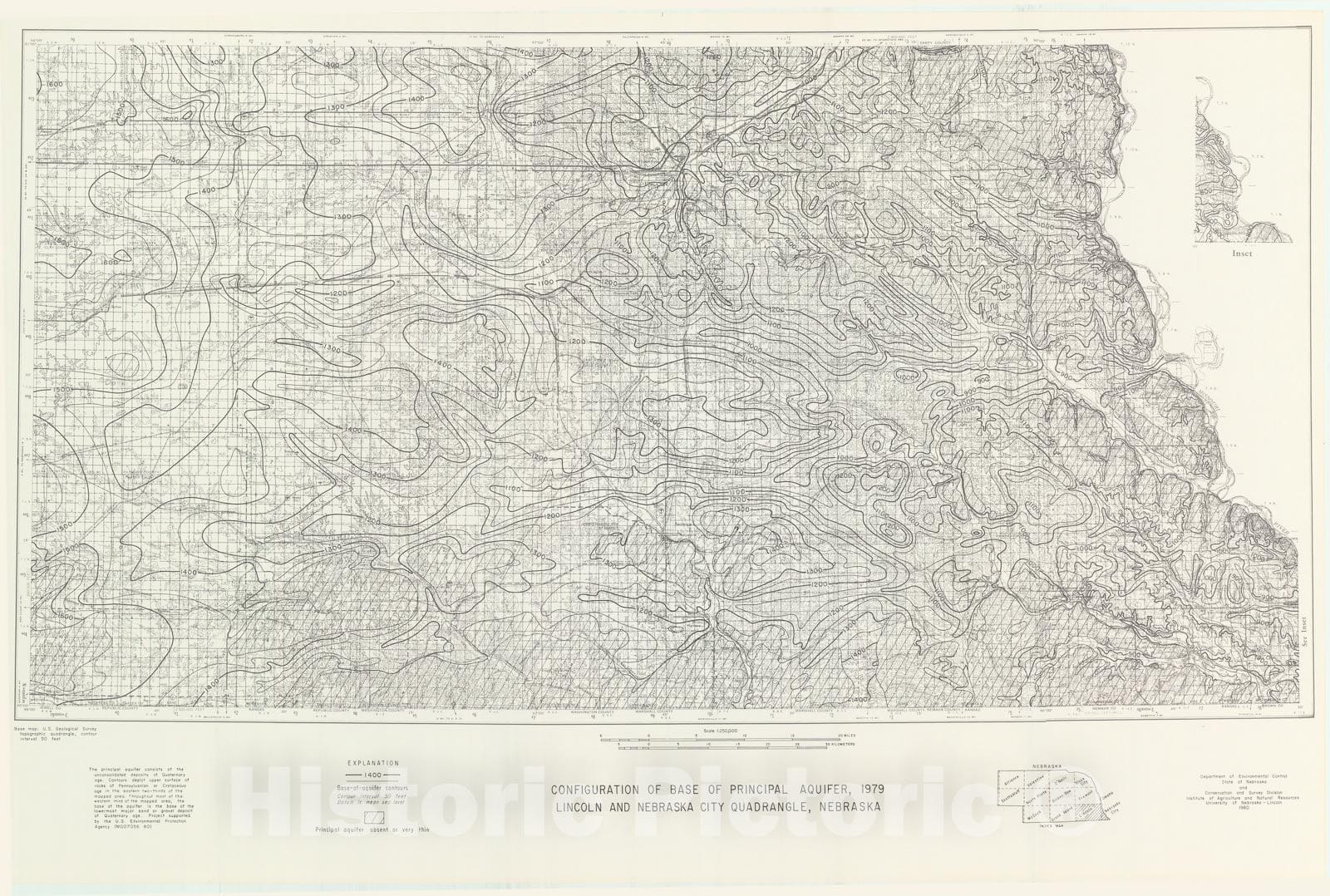 Map : Base of principal aquifer _x005F_x0016_ Lincoln/Nebraska City, 1980 Cartography Wall Art :