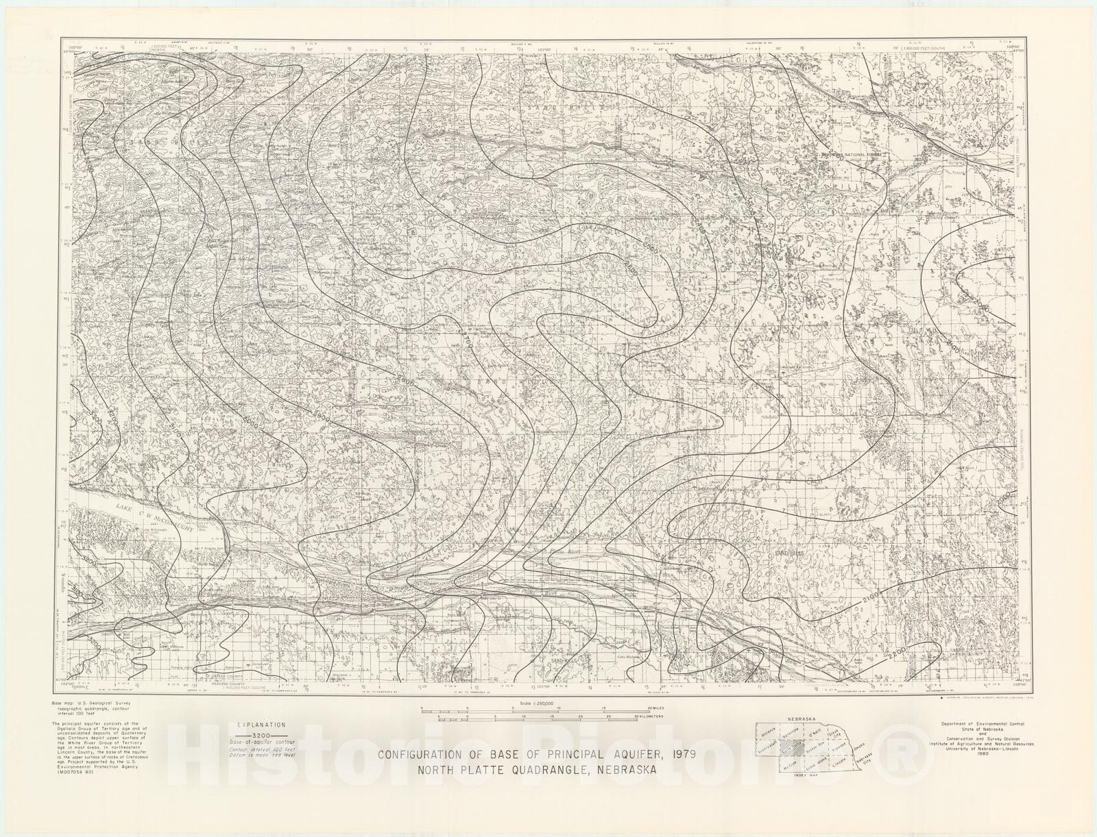 Map : Base of principal aquifer _x005F_x0016_ North Platte, 1980 Cartography Wall Art :
