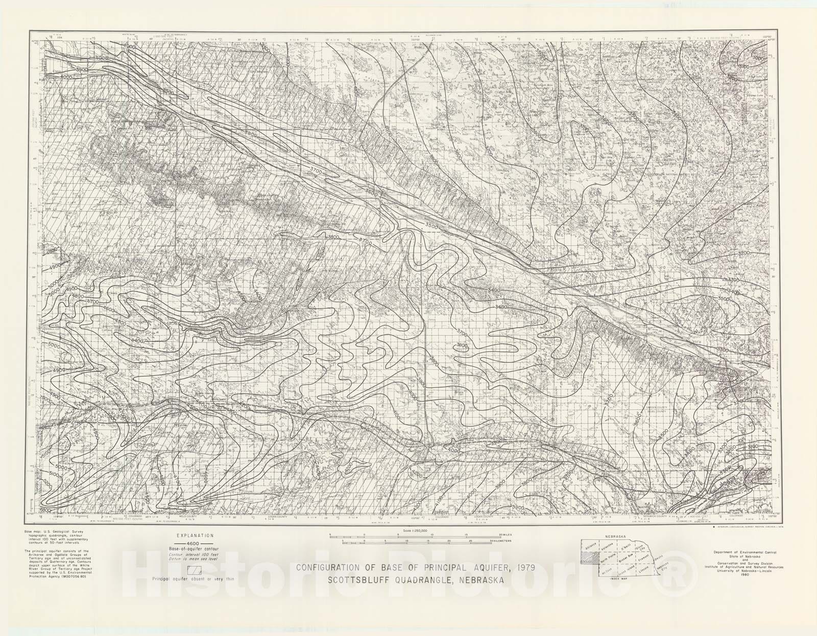 Map : Base of principal aquifer - Scottsbluff, 1980 Cartography Wall Art :