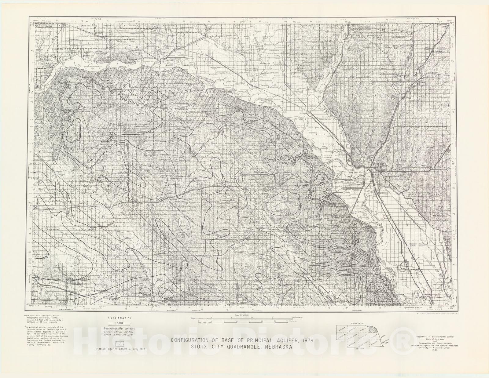 Map : Base of principal aquifer _x005F_x0016_ Sioux City, 1980 Cartography Wall Art :