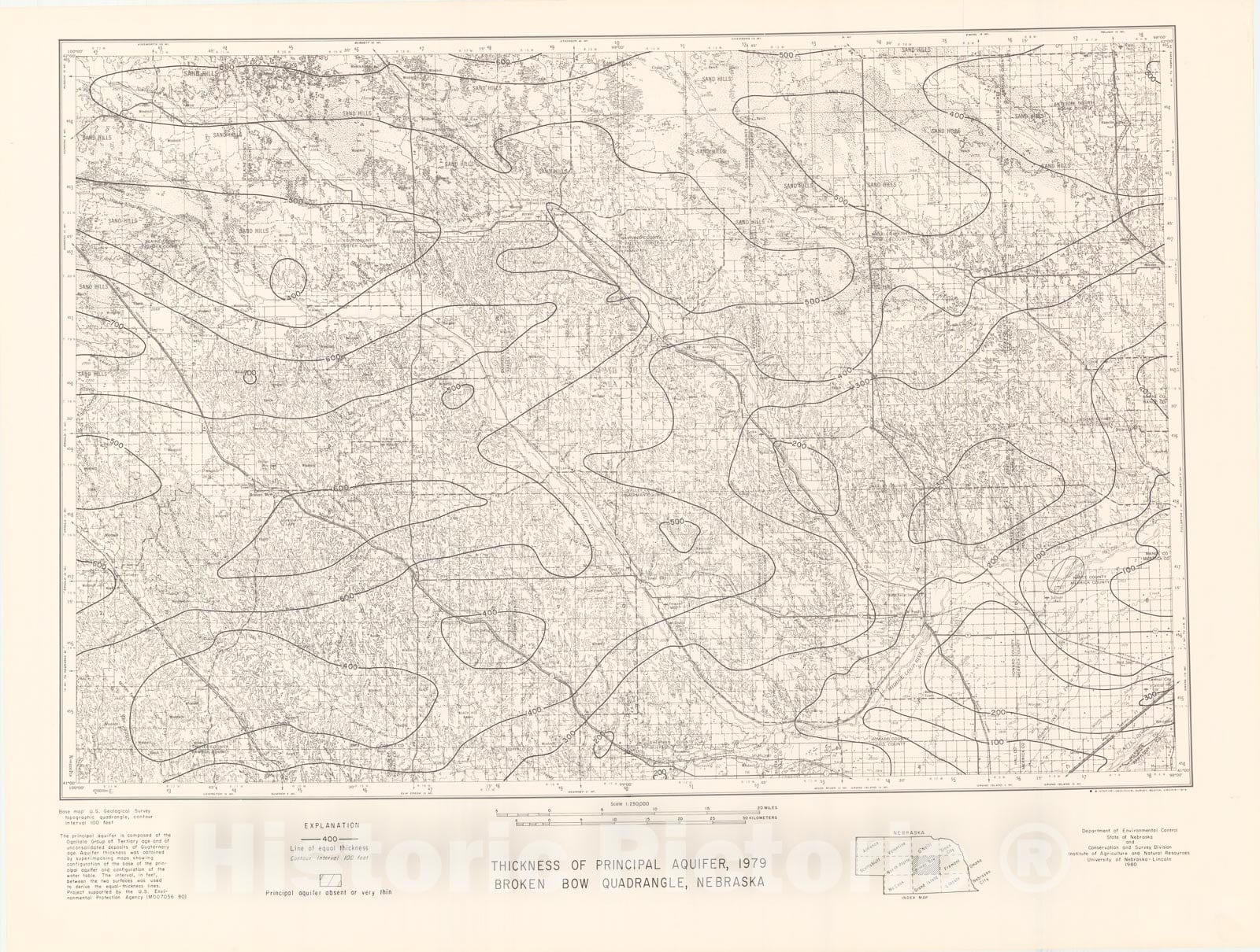 Map : Thickness of principal aquifer _x005F_x0016_ Broken Bow, 1980 Cartography Wall Art :