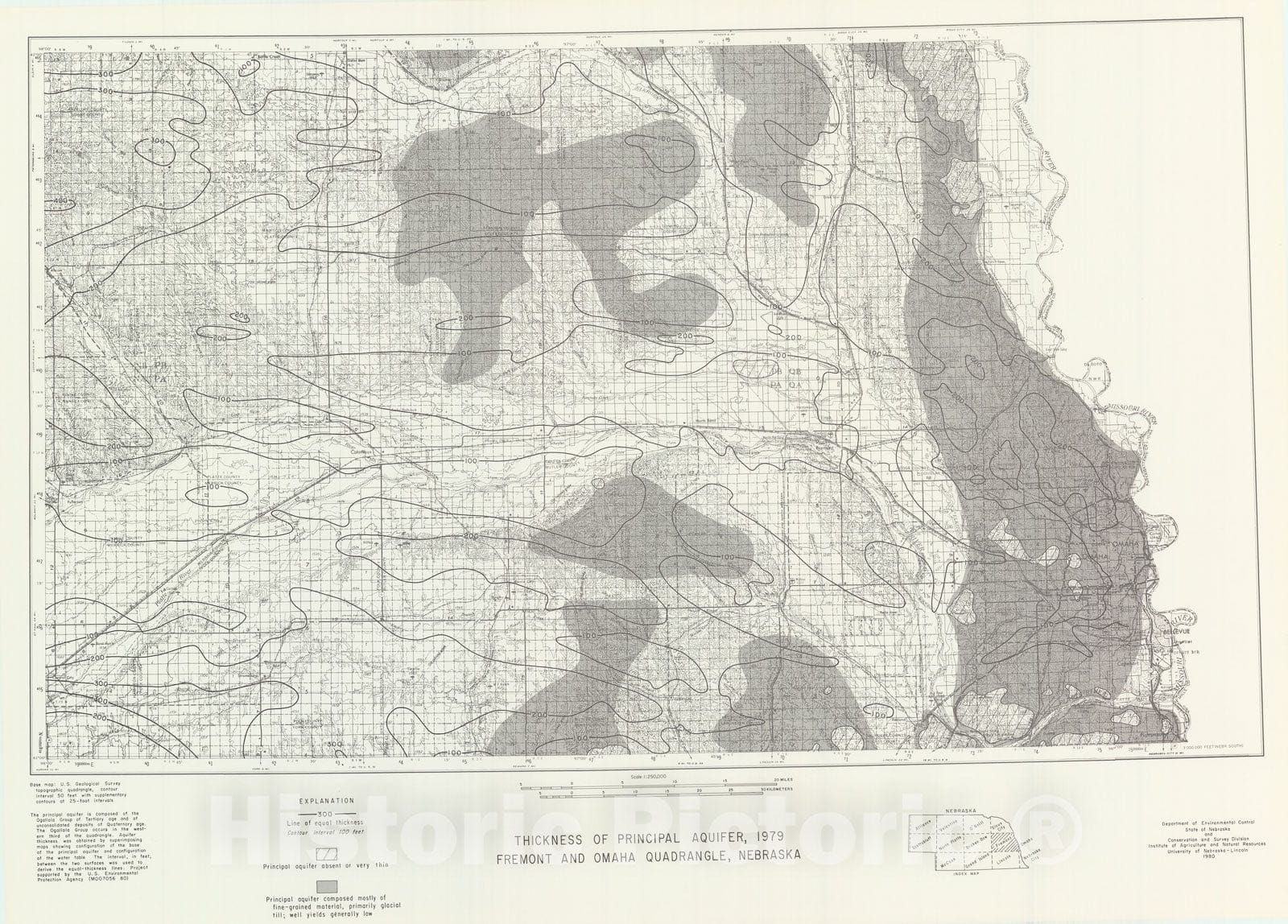 Map : Thickness of principal aquifer _x005F_x0016_ Fremont/Omaha, 1980 Cartography Wall Art :