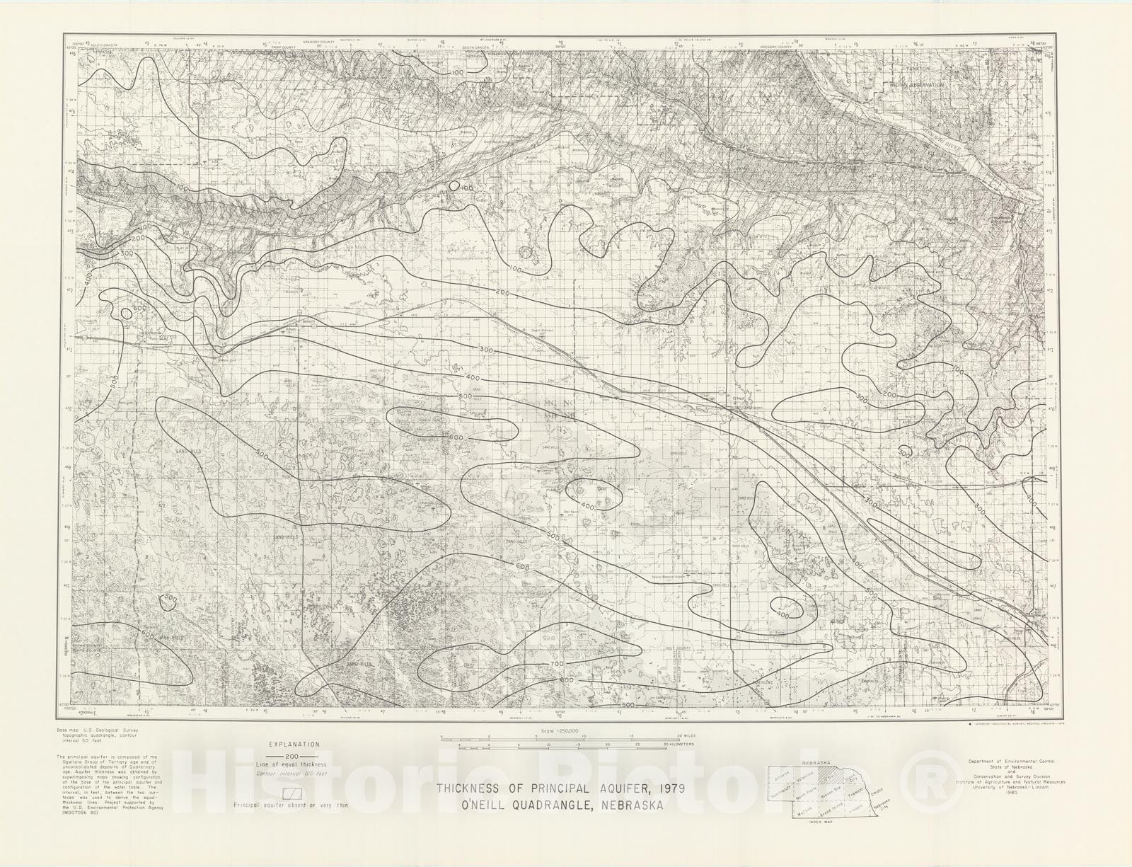 Map : Thickness of principal aquifer, O'Neill quadrangle, Nebraska, 1980 Cartography Wall Art :