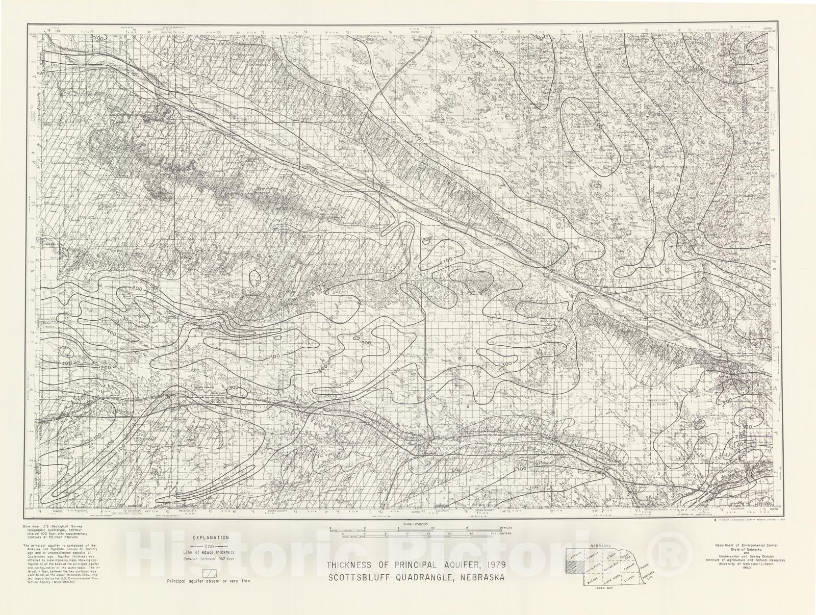 Map : Thickness of principal aquifer - Scottsbluff, 1980 Cartography Wall Art :