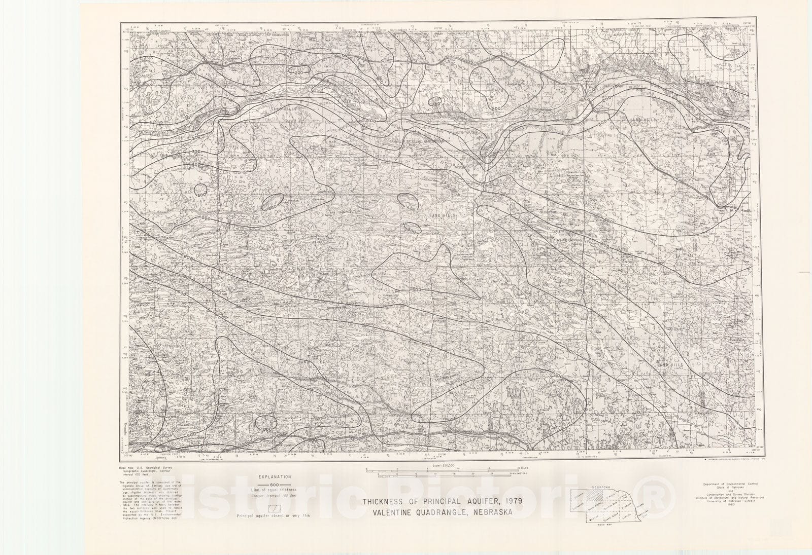 Map : Thickness of principal aquifer - Valentine, 1980 Cartography Wall Art :